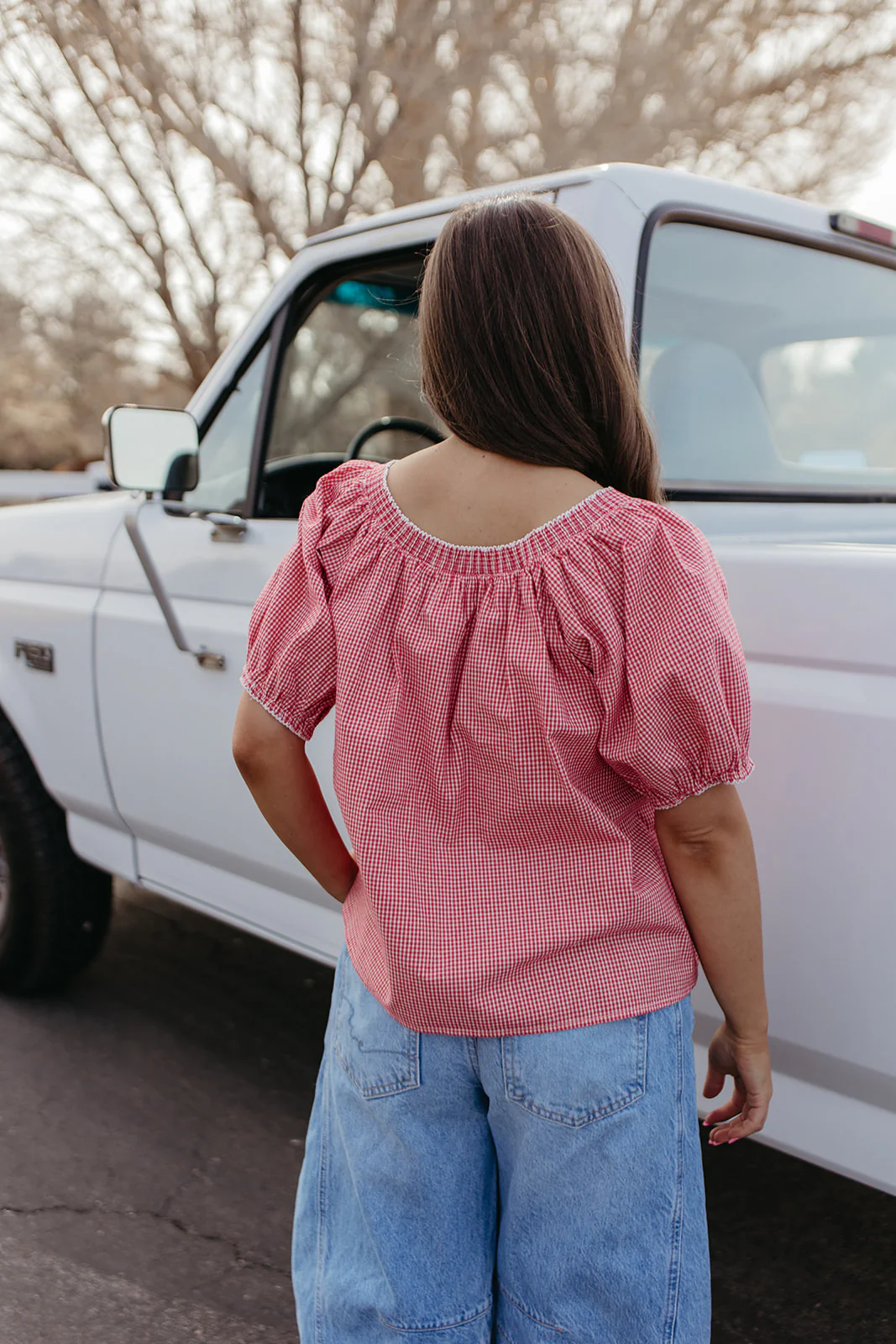 THE DAPHNE CHECKERED TOP IN RED - Image 6