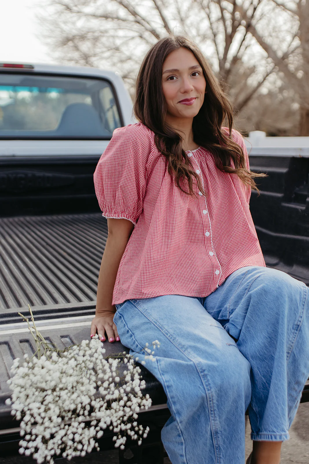 THE DAPHNE CHECKERED TOP IN RED - Image 7