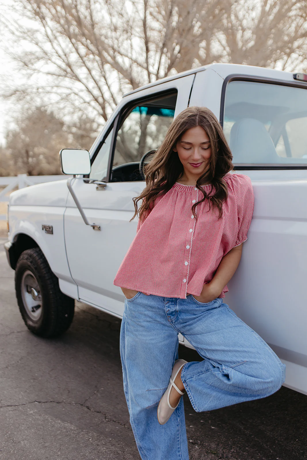 THE DAPHNE CHECKERED TOP IN RED - Image 9