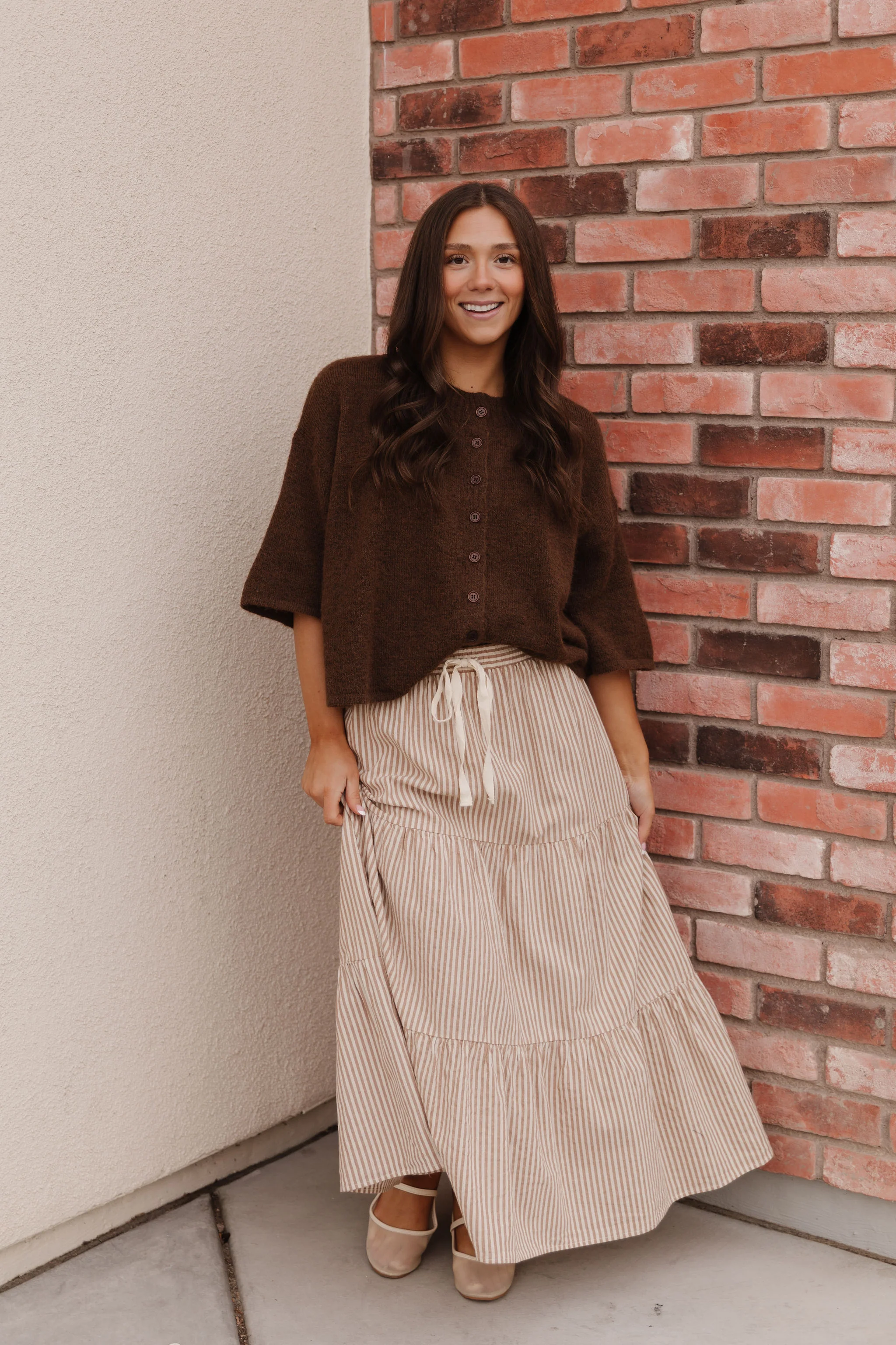 THE DELILAH STRIPED SKIRT IN TAUPE - Image 4