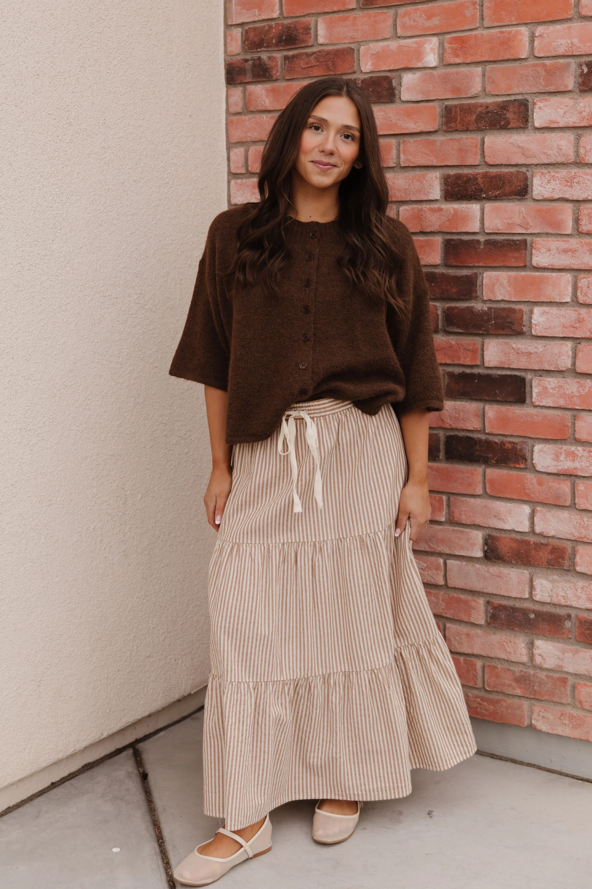 THE DELILAH STRIPED SKIRT IN TAUPE - Image 7