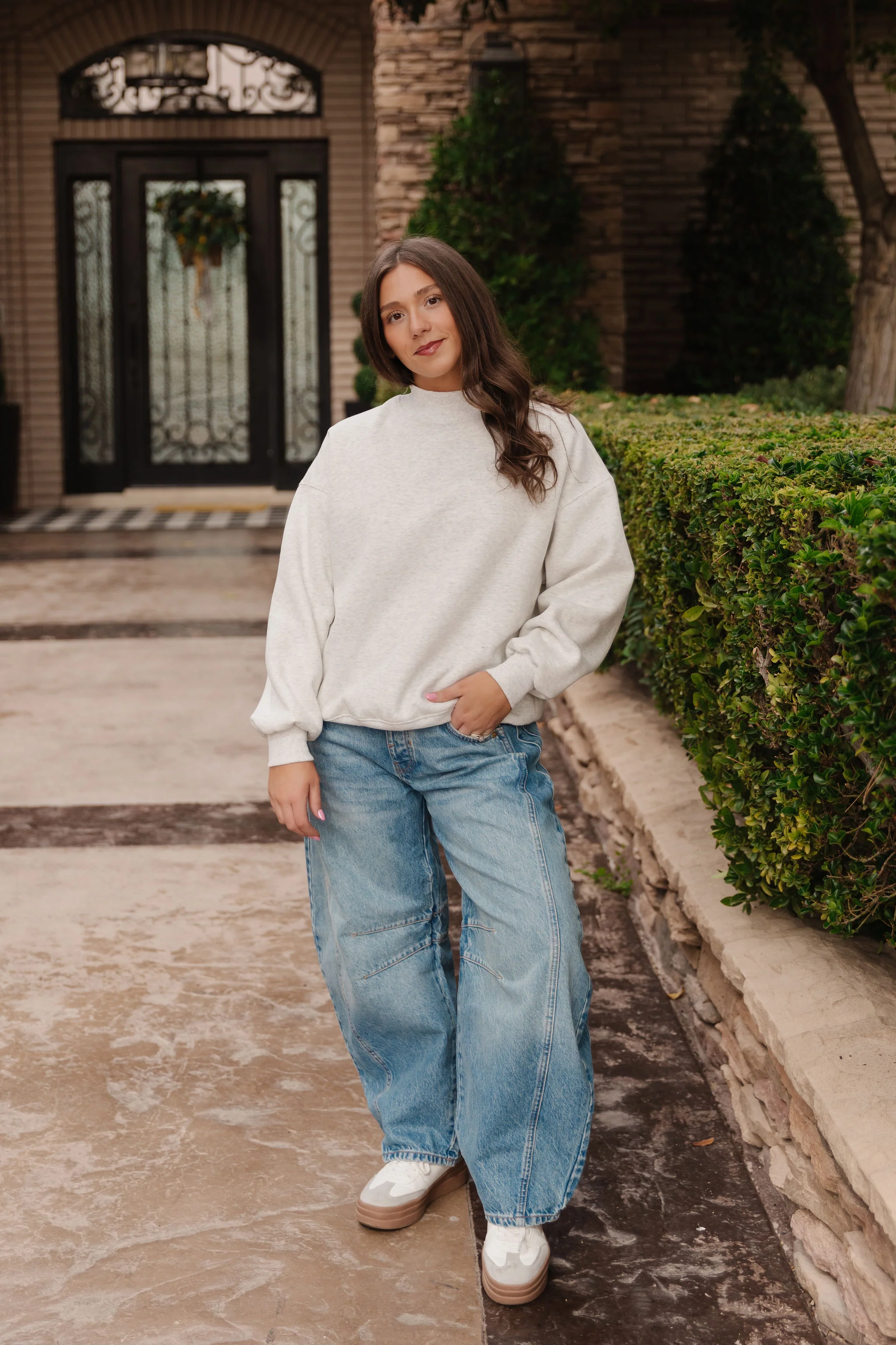 THE DIANNE MOCK NECK SWEATER IN WHITE MELANGE - Image 2