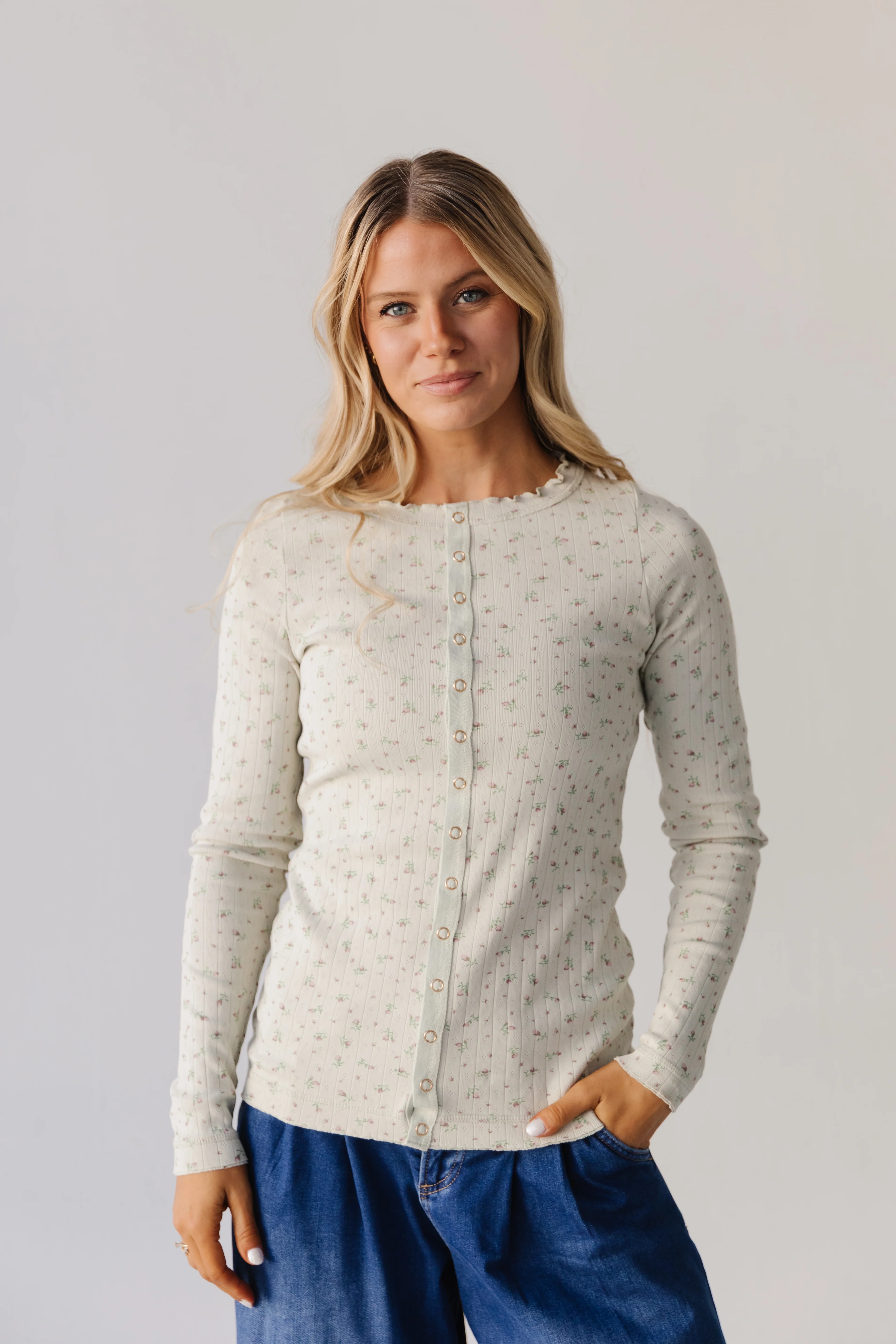 THE ELOISE RIBBED FLORAL TOP IN MOSS GREEN - Image 9