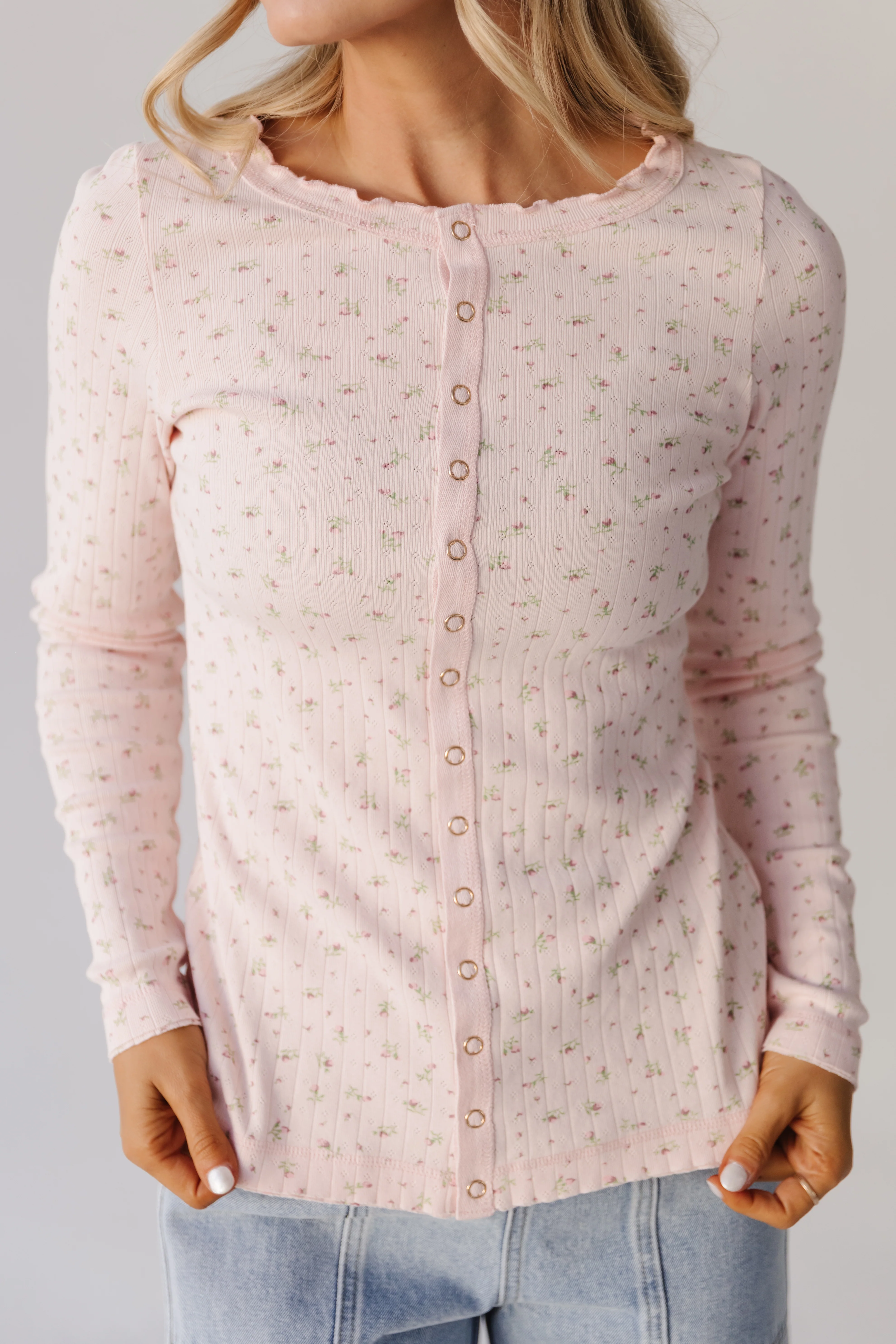 THE ELOISE RIBBED FLORAL TOP IN SOFT PINK - Image 2