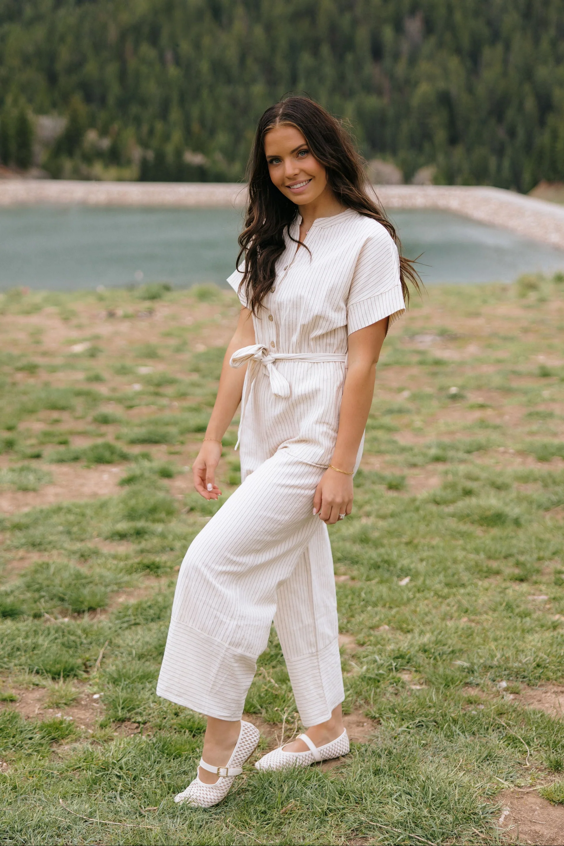 THE EMBER STRIPE JUMPSUIT IN OATMEAL - Image 2