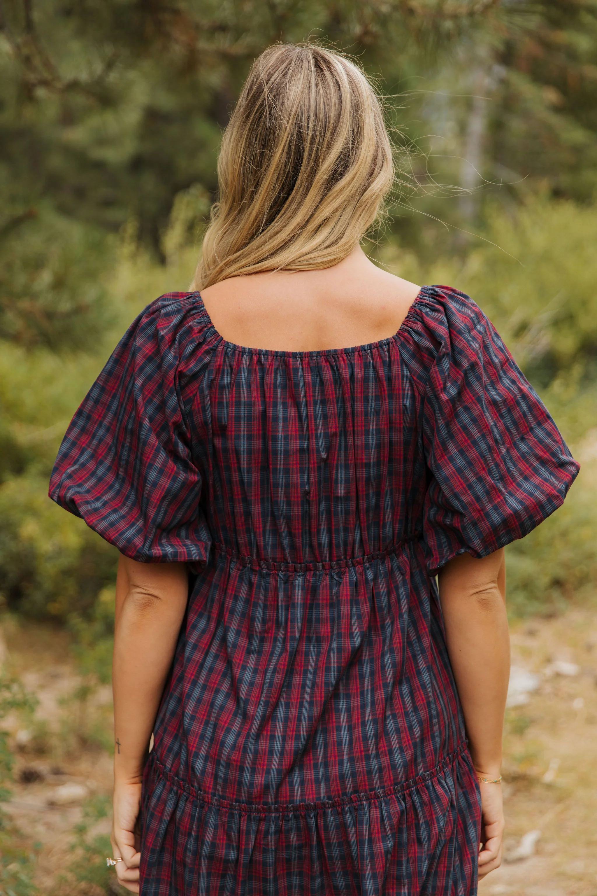THE EVERMORE DRESS IN NAVY PLAID BY PINK DESERT - Image 4