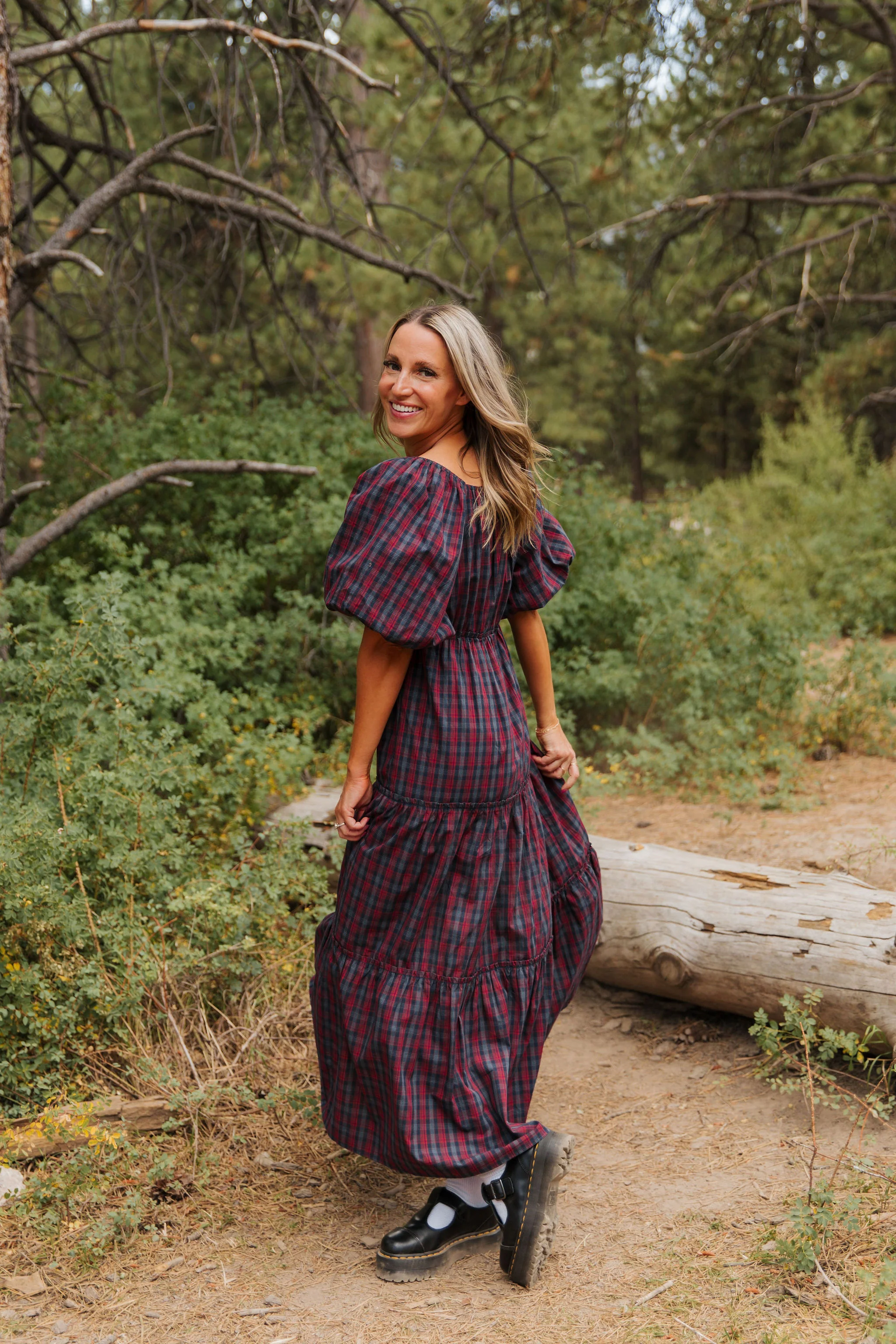 THE EVERMORE DRESS IN NAVY PLAID BY PINK DESERT - Image 6