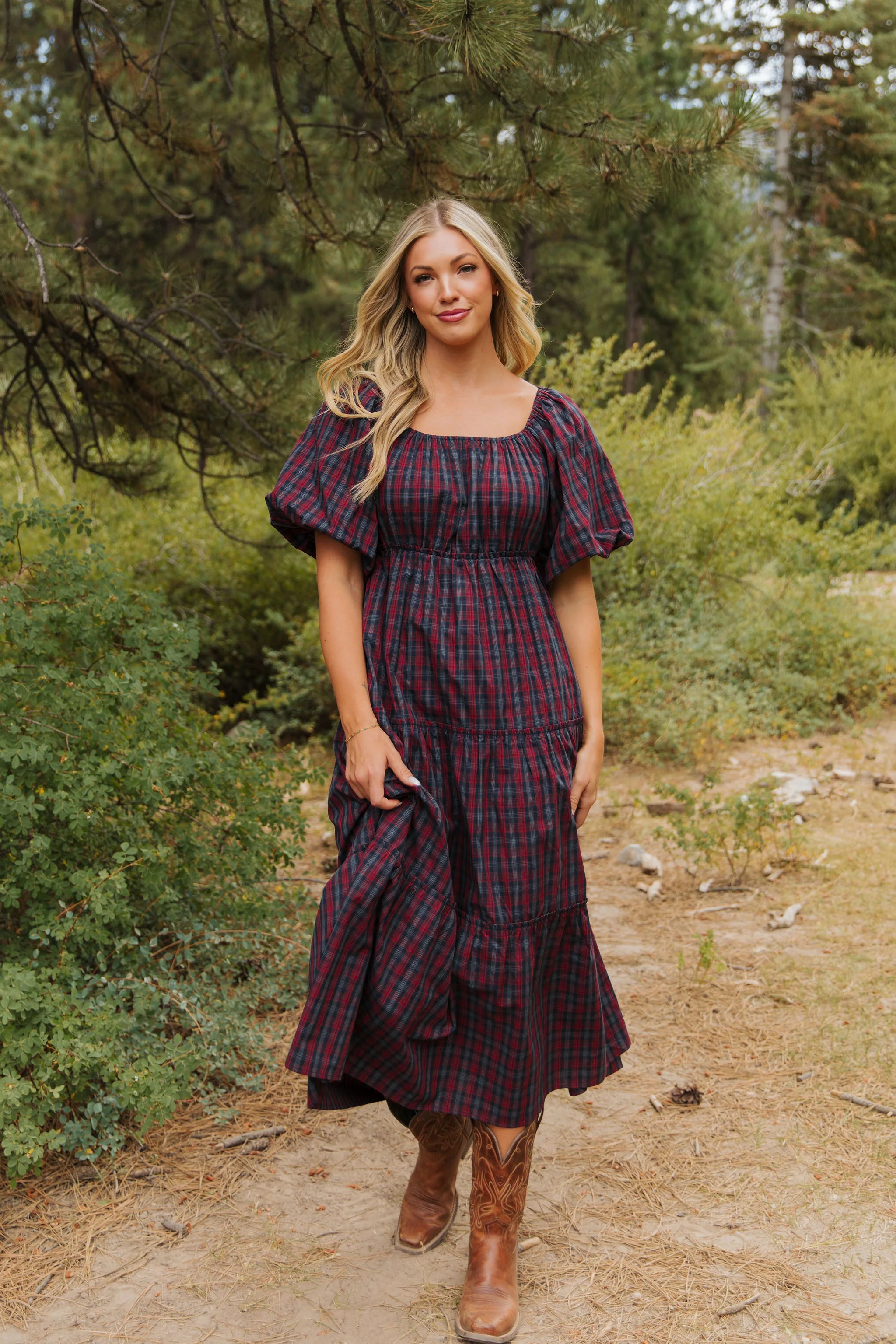 THE EVERMORE DRESS IN NAVY PLAID BY PINK DESERT - Image 7