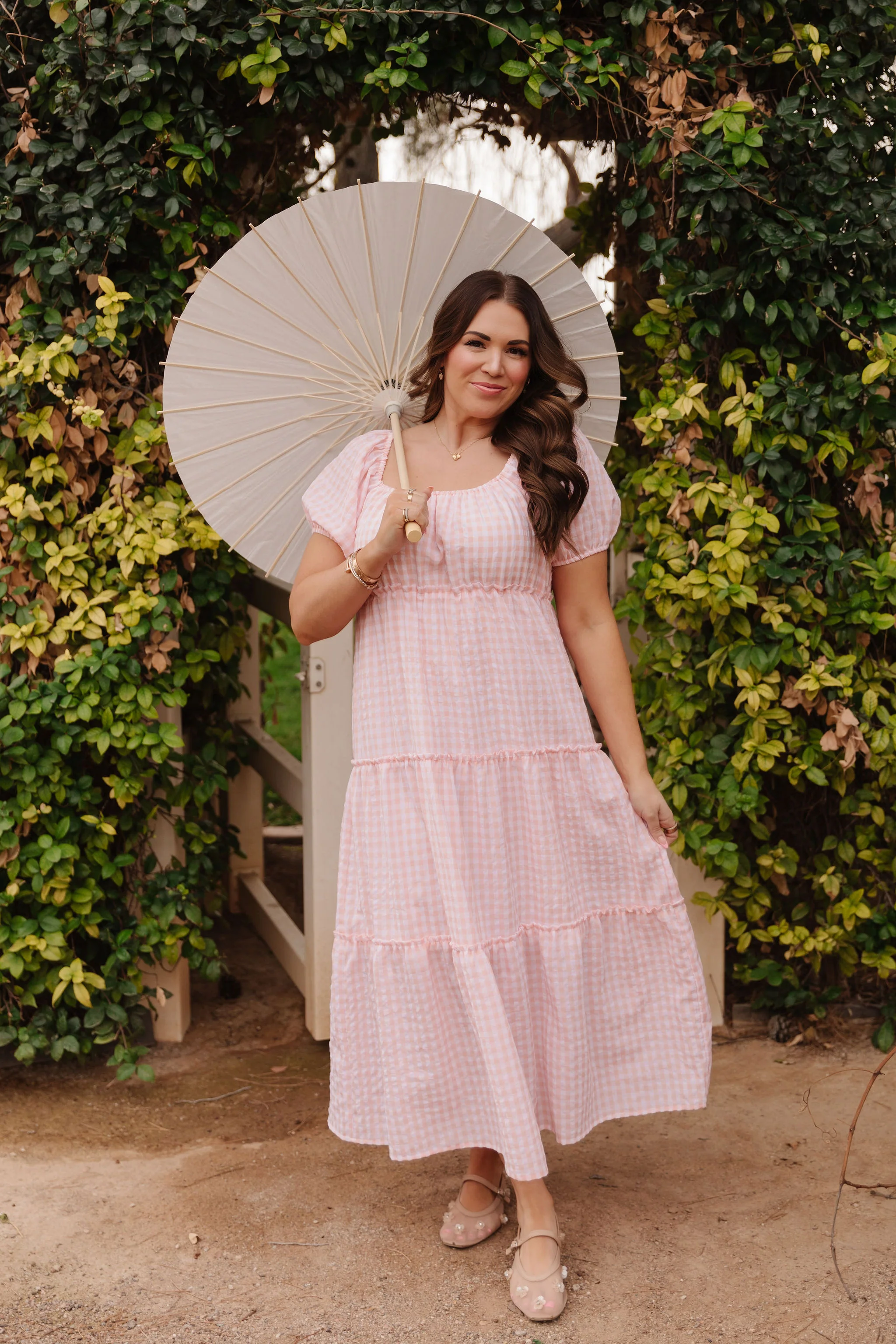THE EVERMORE DRESS IN PEACH GINGHAM BY PINK DESERT - Image 12