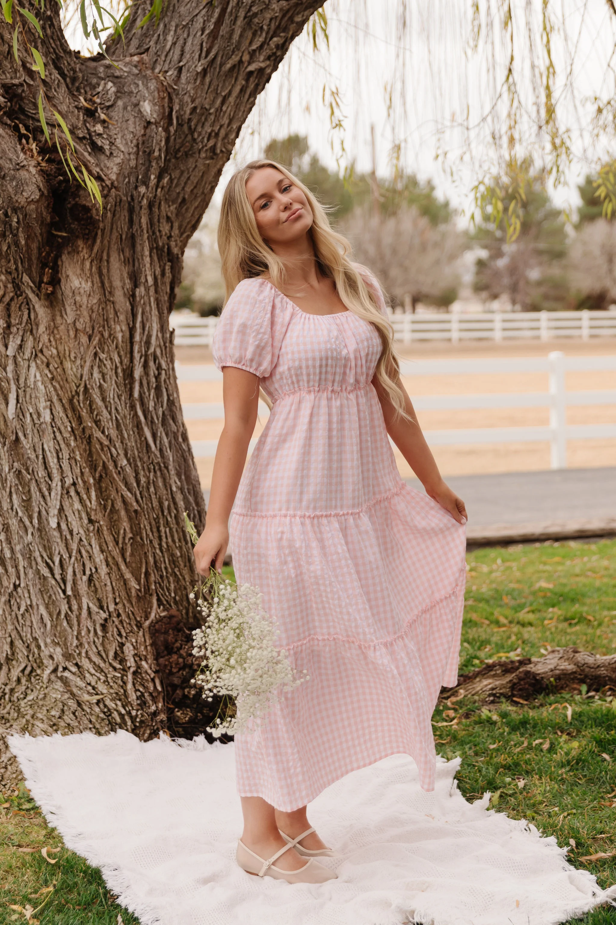 THE EVERMORE DRESS IN PEACH GINGHAM BY PINK DESERT - Image 3