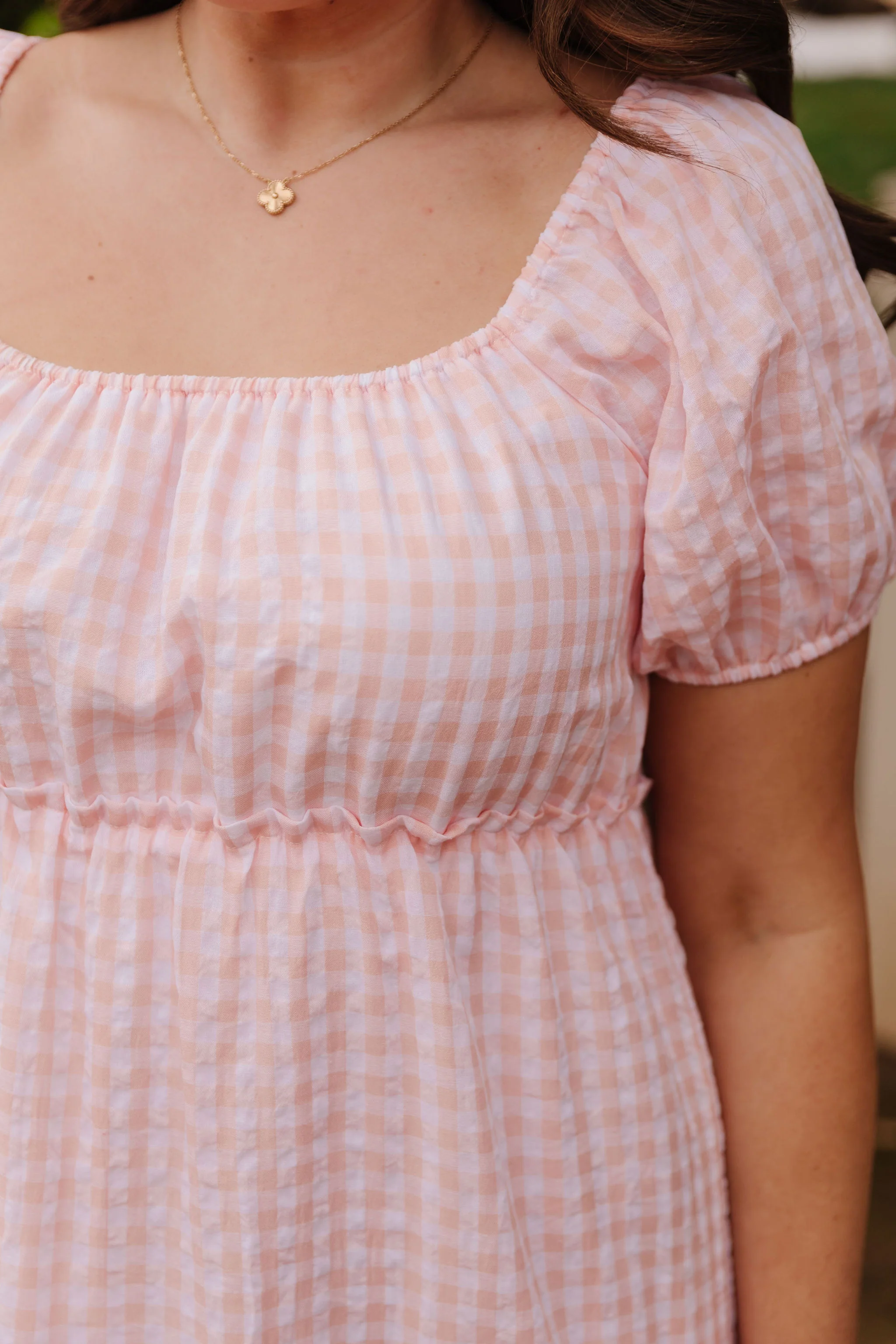 THE EVERMORE DRESS IN PEACH GINGHAM BY PINK DESERT - Image 4