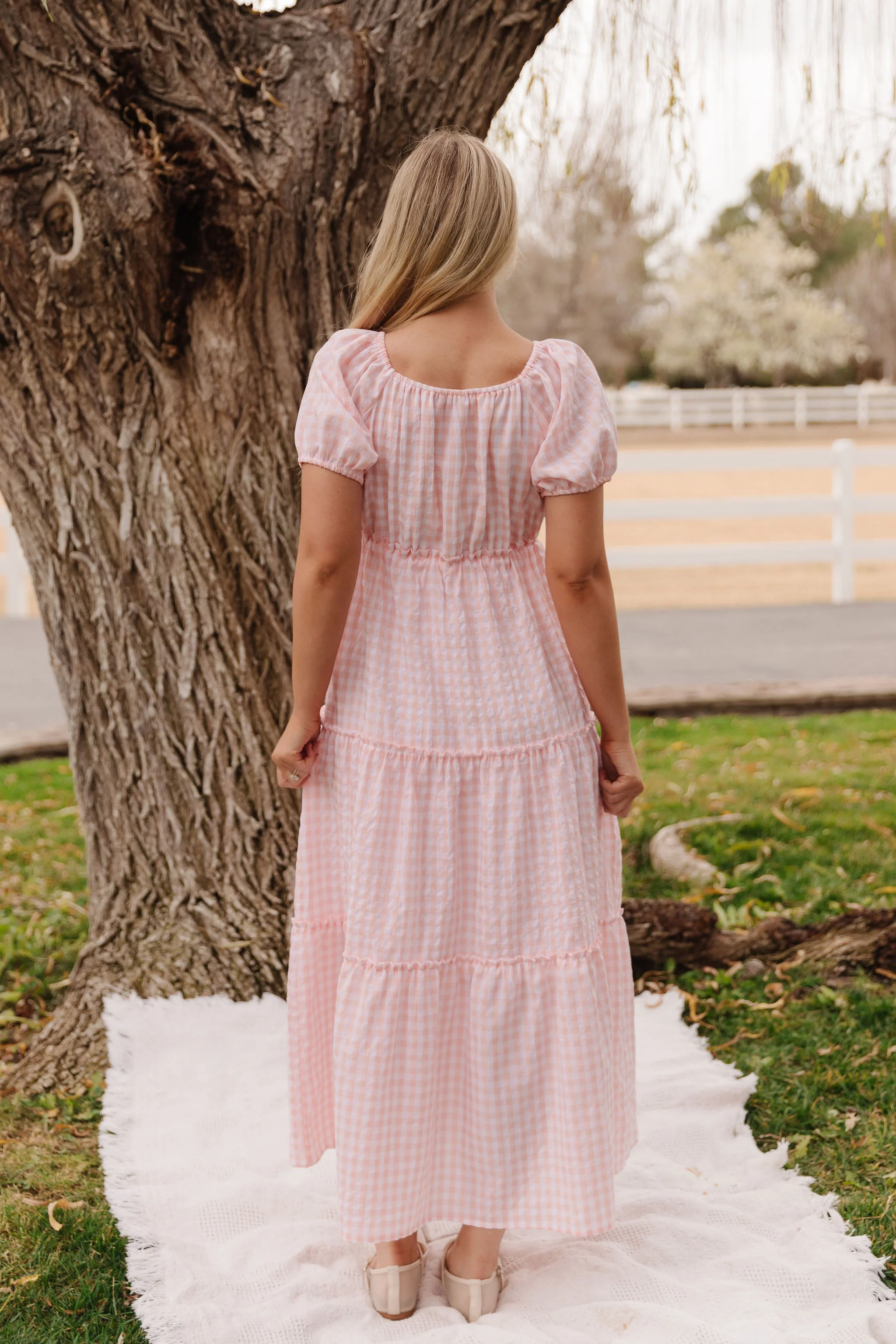 THE EVERMORE DRESS IN PEACH GINGHAM BY PINK DESERT - Image 5