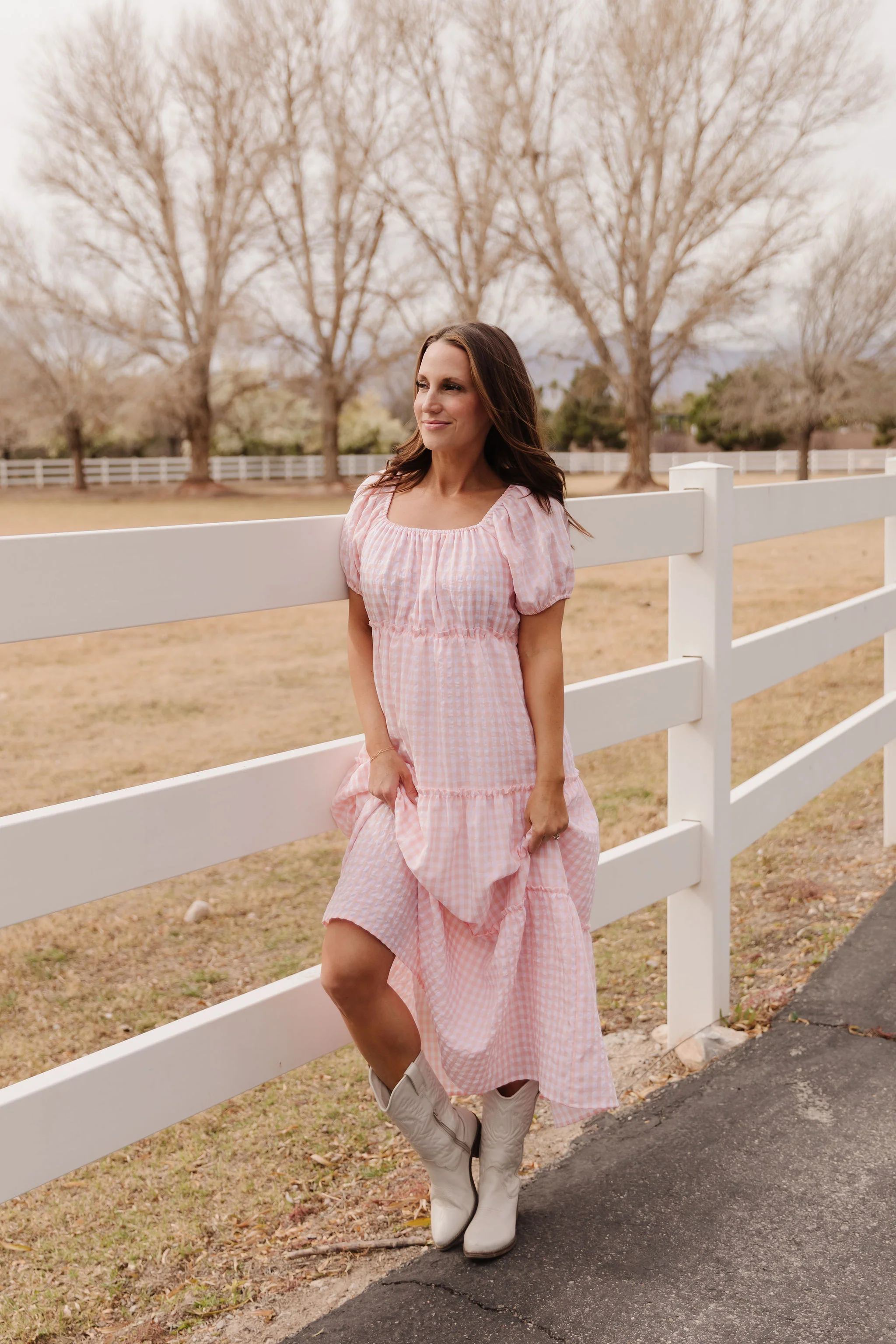 THE EVERMORE DRESS IN PEACH GINGHAM BY PINK DESERT - Image 7