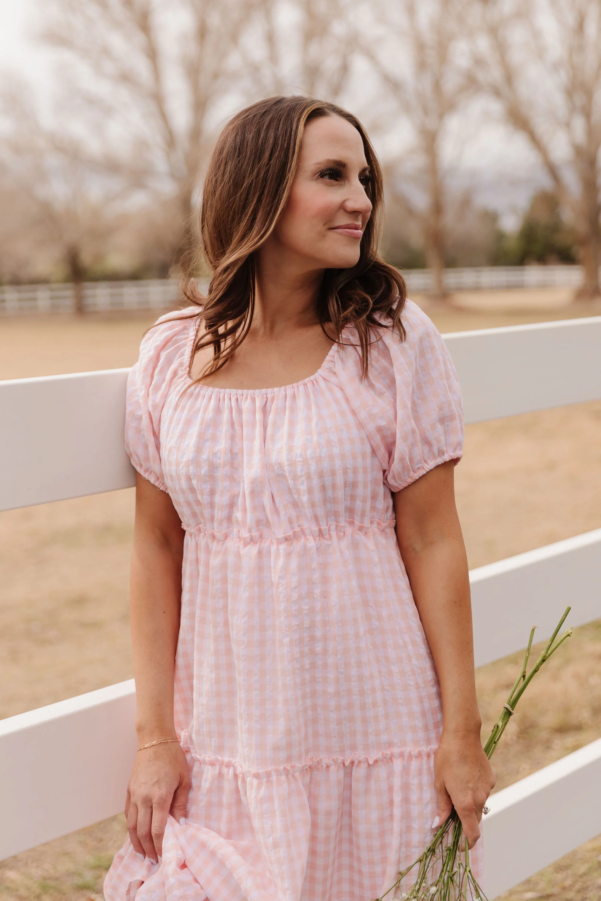 THE EVERMORE DRESS IN PEACH GINGHAM BY PINK DESERT - Image 8