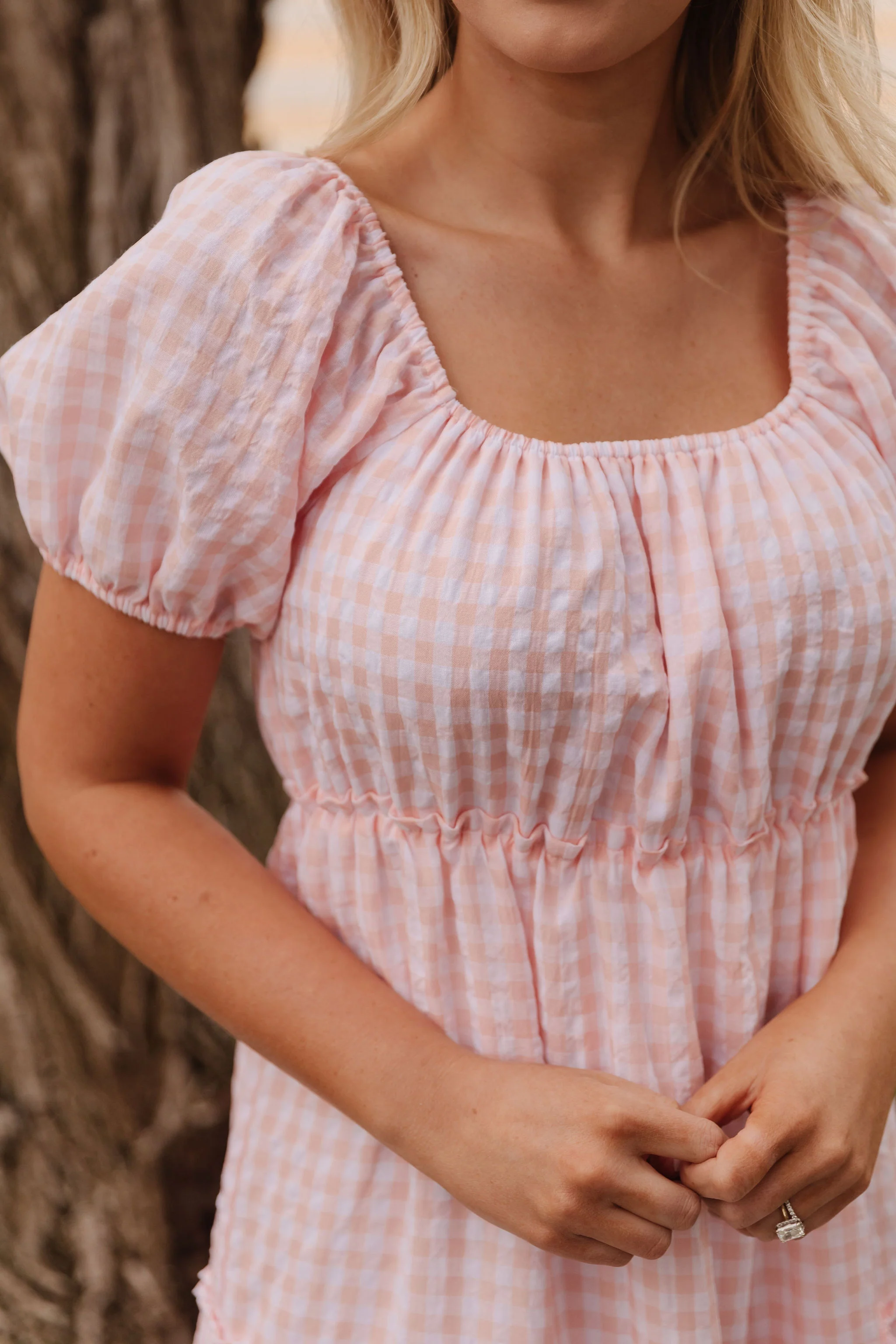 THE EVERMORE DRESS IN PEACH GINGHAM BY PINK DESERT - Image 9