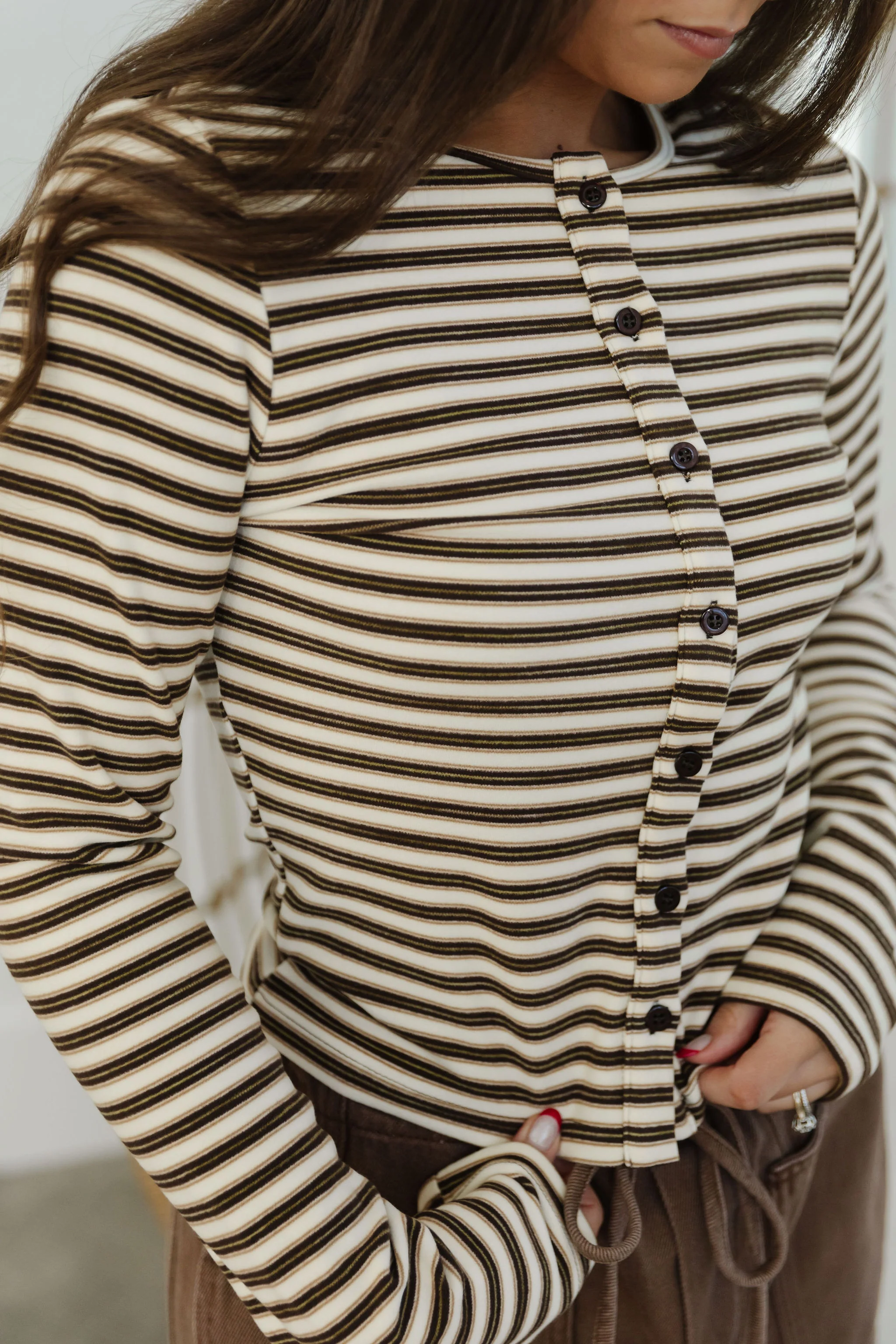 THE FARRAH STRIPED CARDIGAN IN CHOCOLATE - Image 2