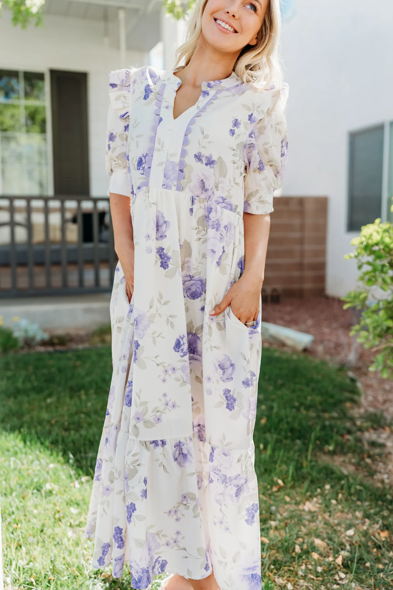 THE FINLEE FLORAL MIDI DRESS IN LILAC - Image 6