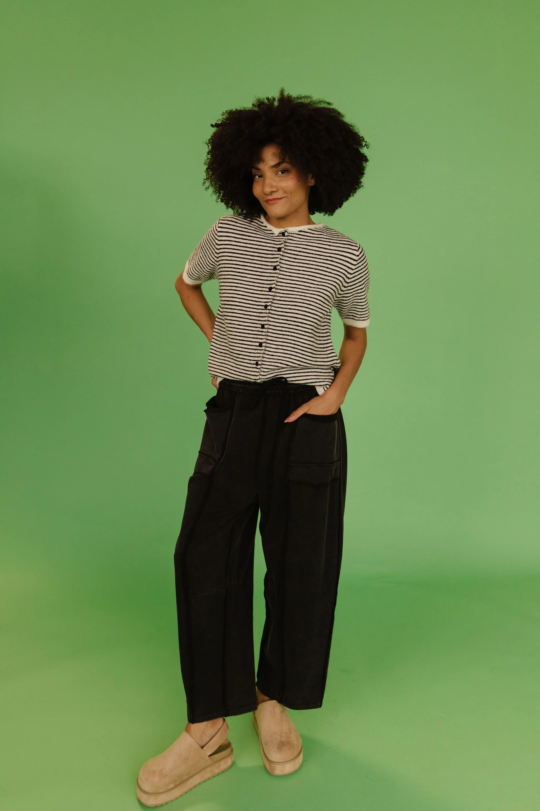 THE GAIA BARREL KNIT UTILITY PANTS IN BLACK