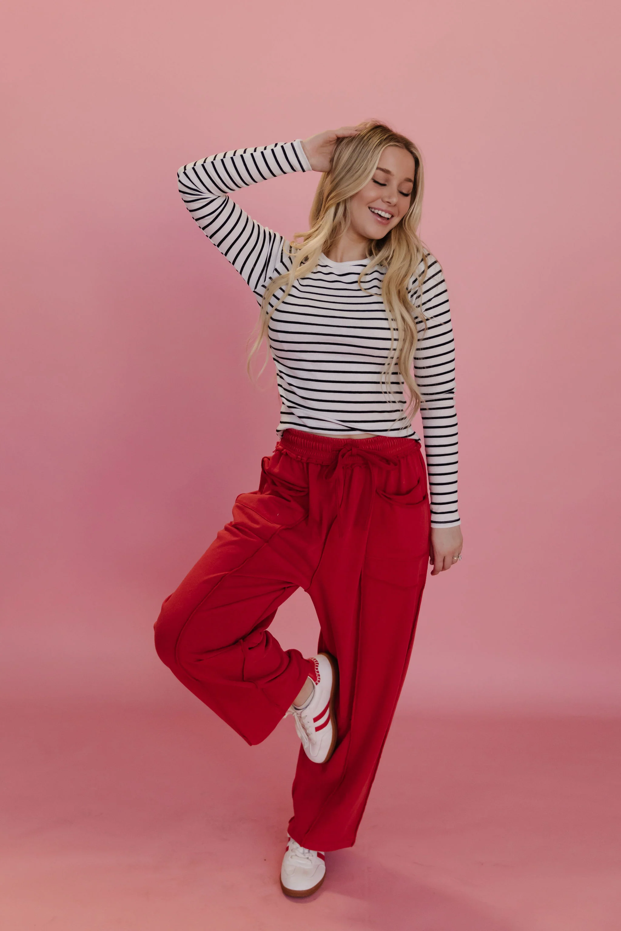THE GAIA BARREL KNIT UTILITY PANTS IN RED - Image 6