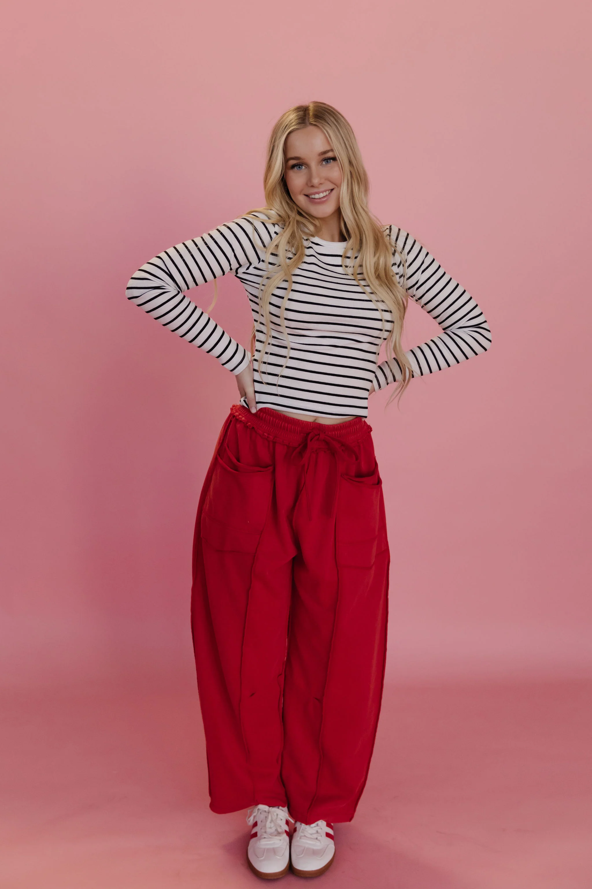 THE GAIA BARREL KNIT UTILITY PANTS IN RED - Image 7