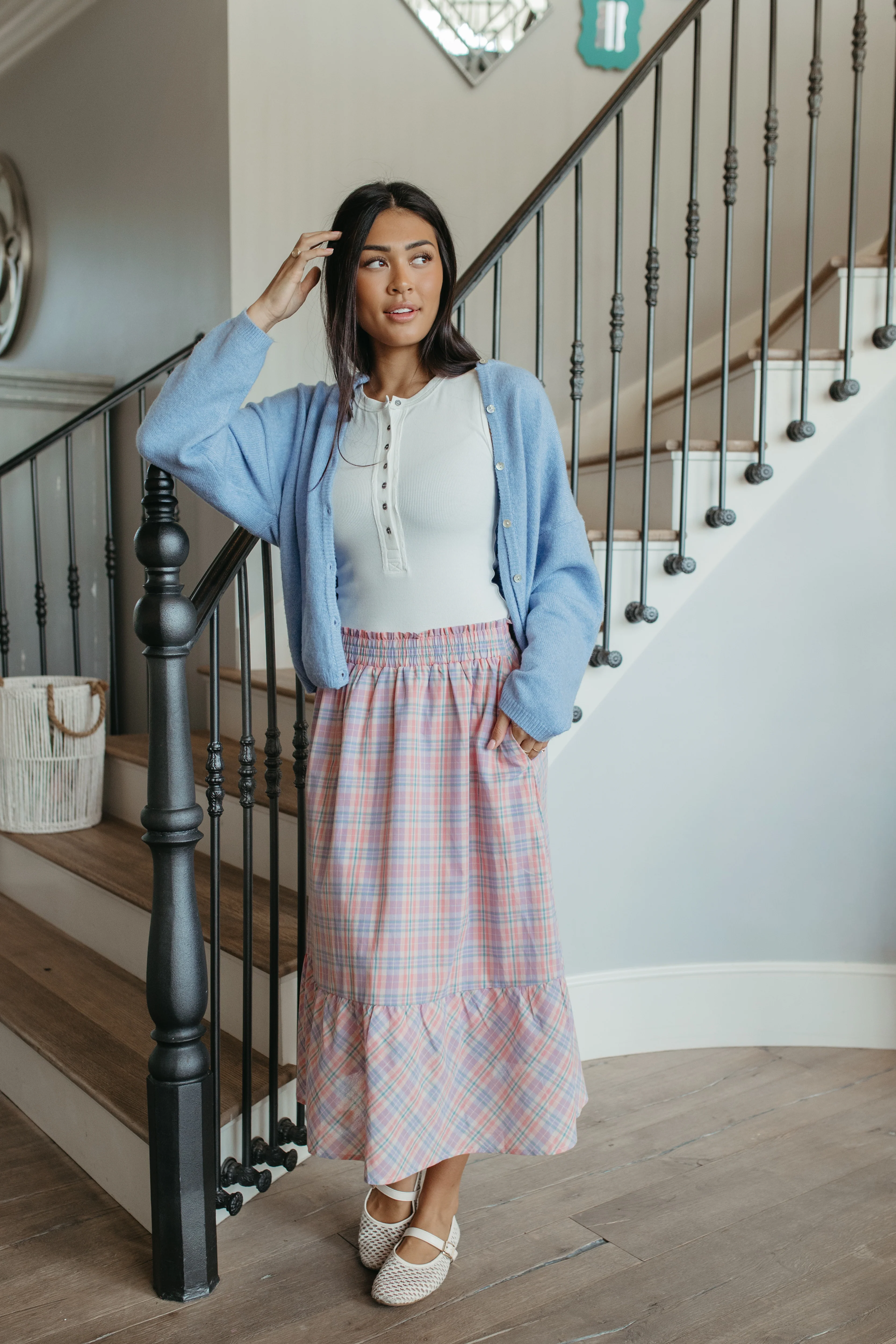 THE GIANNA GINGHAM MIDI SKIRT IN CORAL - Image 2
