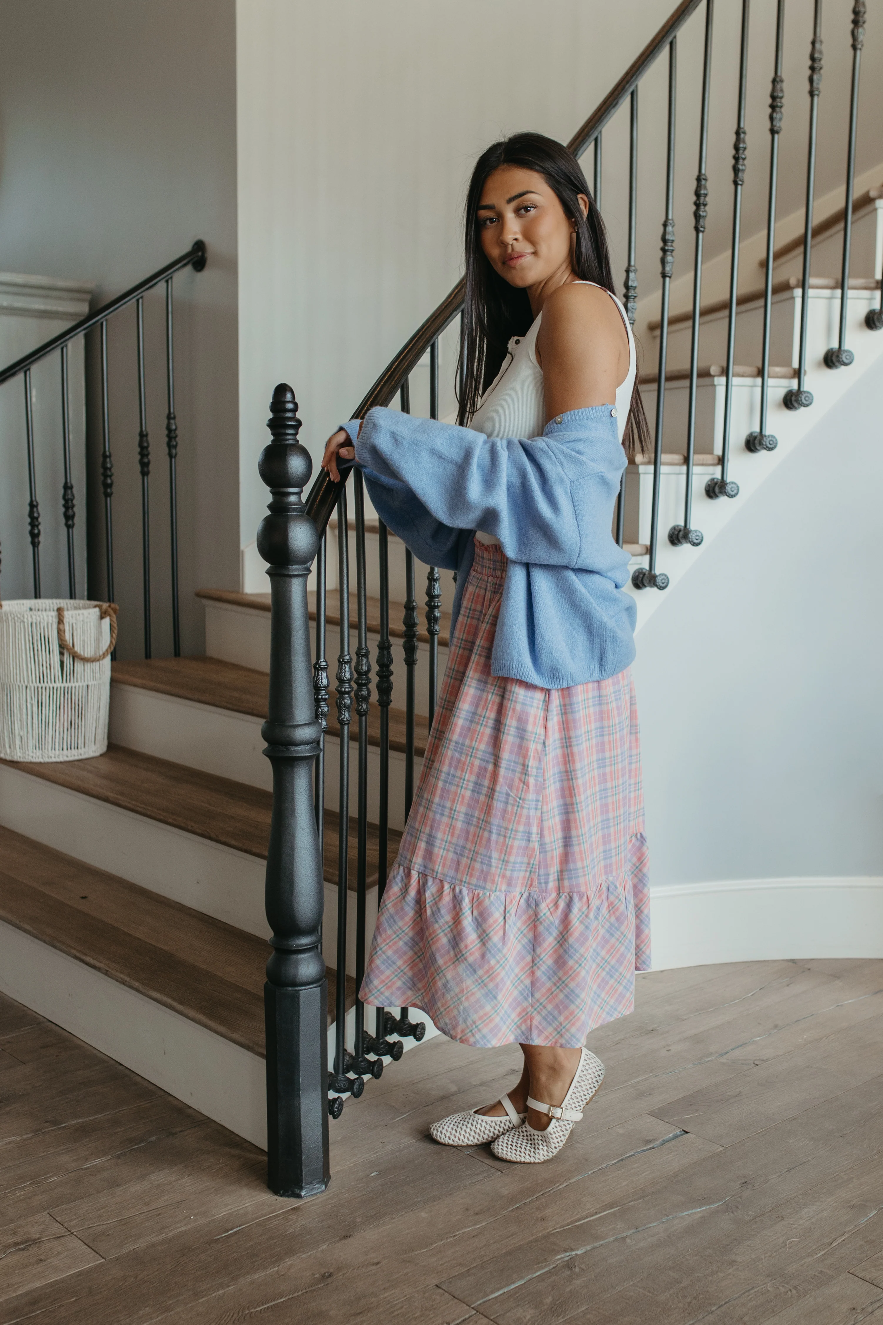 THE GIANNA GINGHAM MIDI SKIRT IN CORAL - Image 3