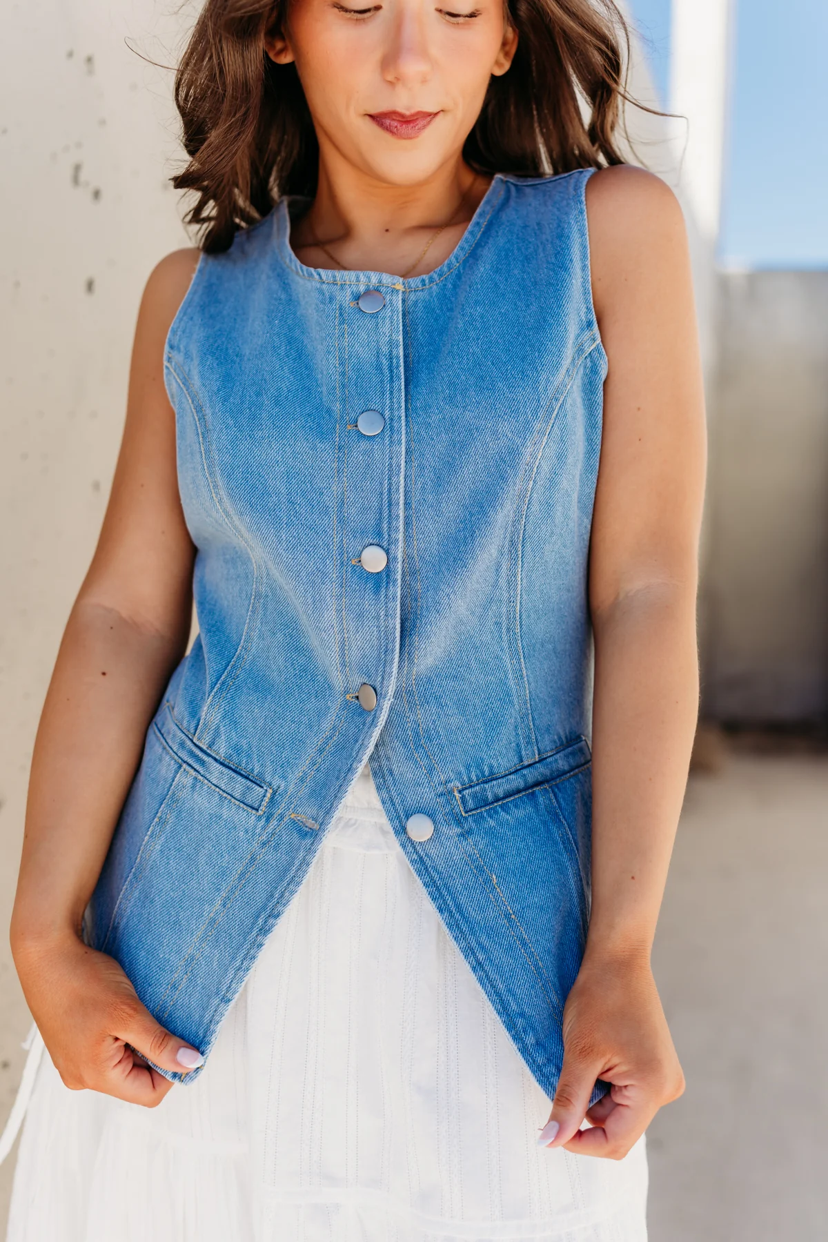 THE GINGER BUTTON FRONT DENIM VEST - Image 6