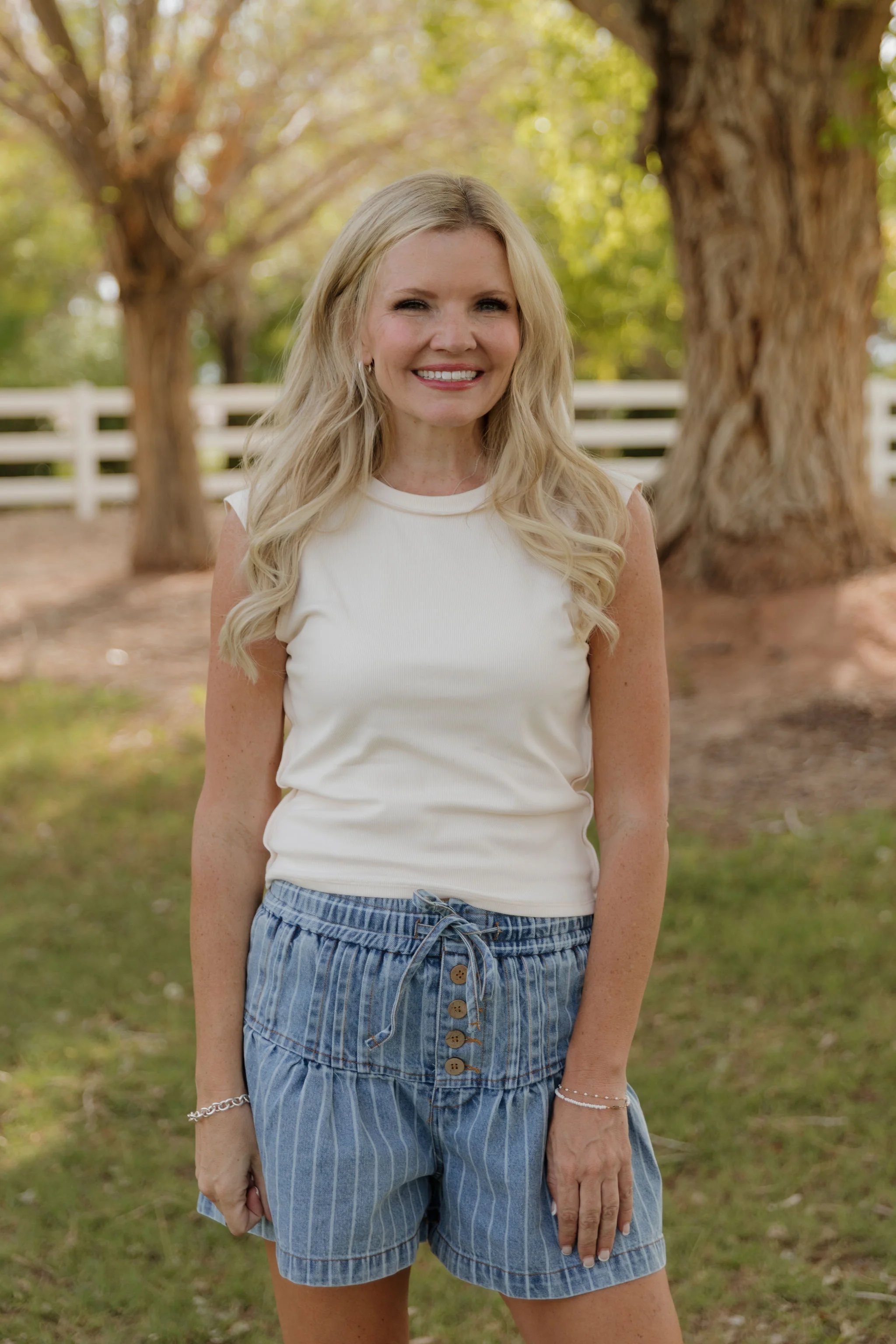 THE GRACE STRIPE FLARED DENIM SHORTS - Image 2