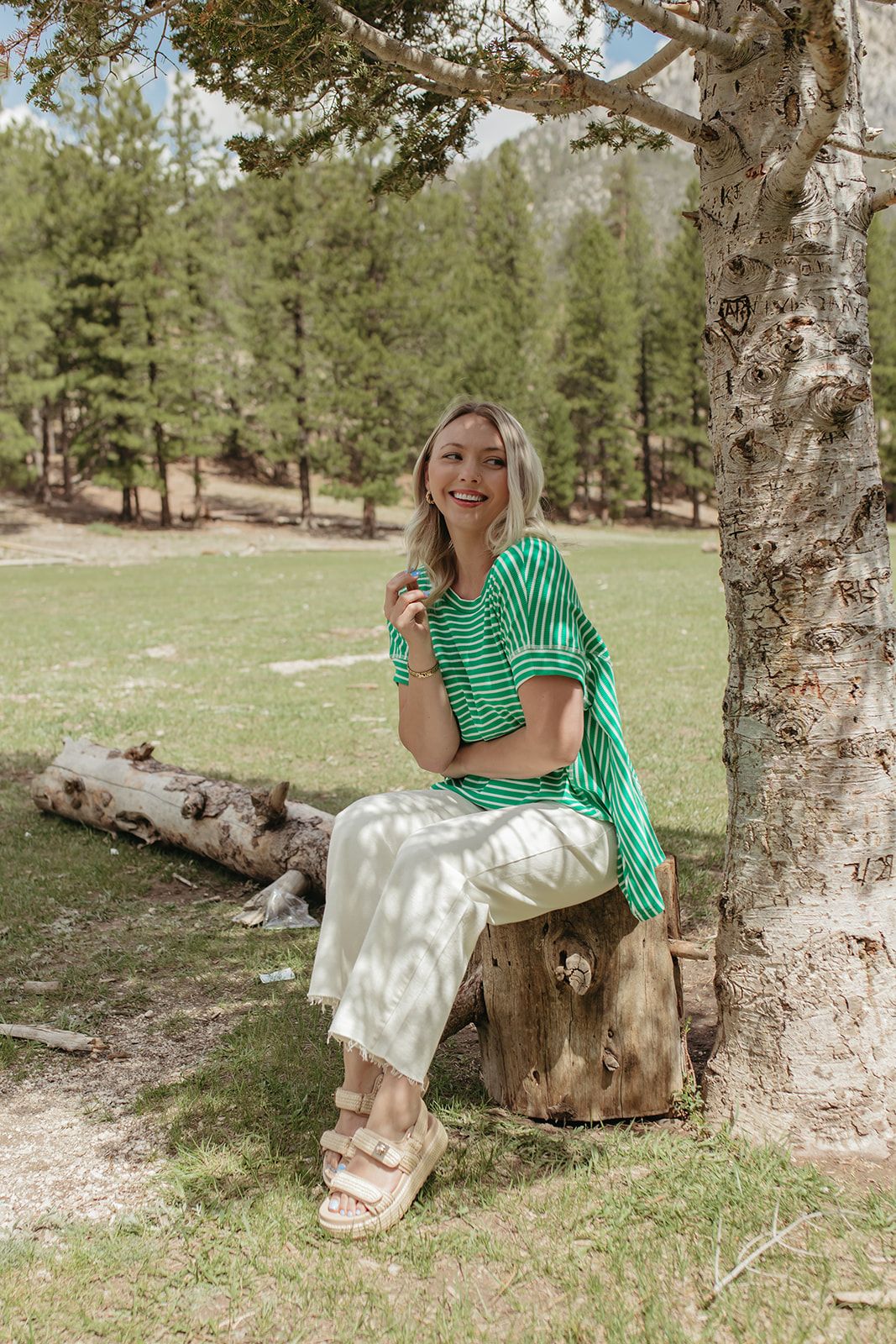 THE HAVEN STRIPED WAFFLE SHIRT IN GREEN - Image 6