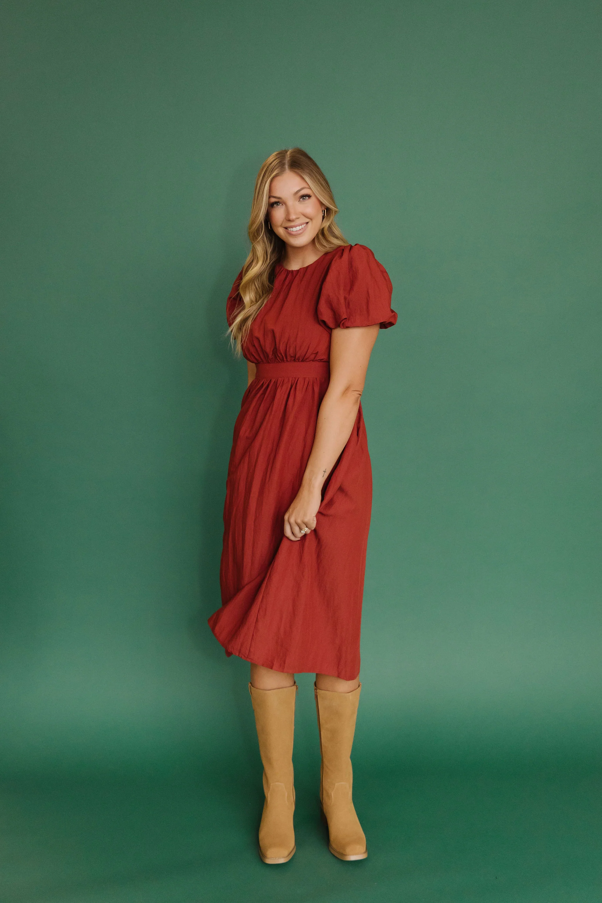 THE HAZEL PUFF SLEEVE DRESS IN RUST - Image 6