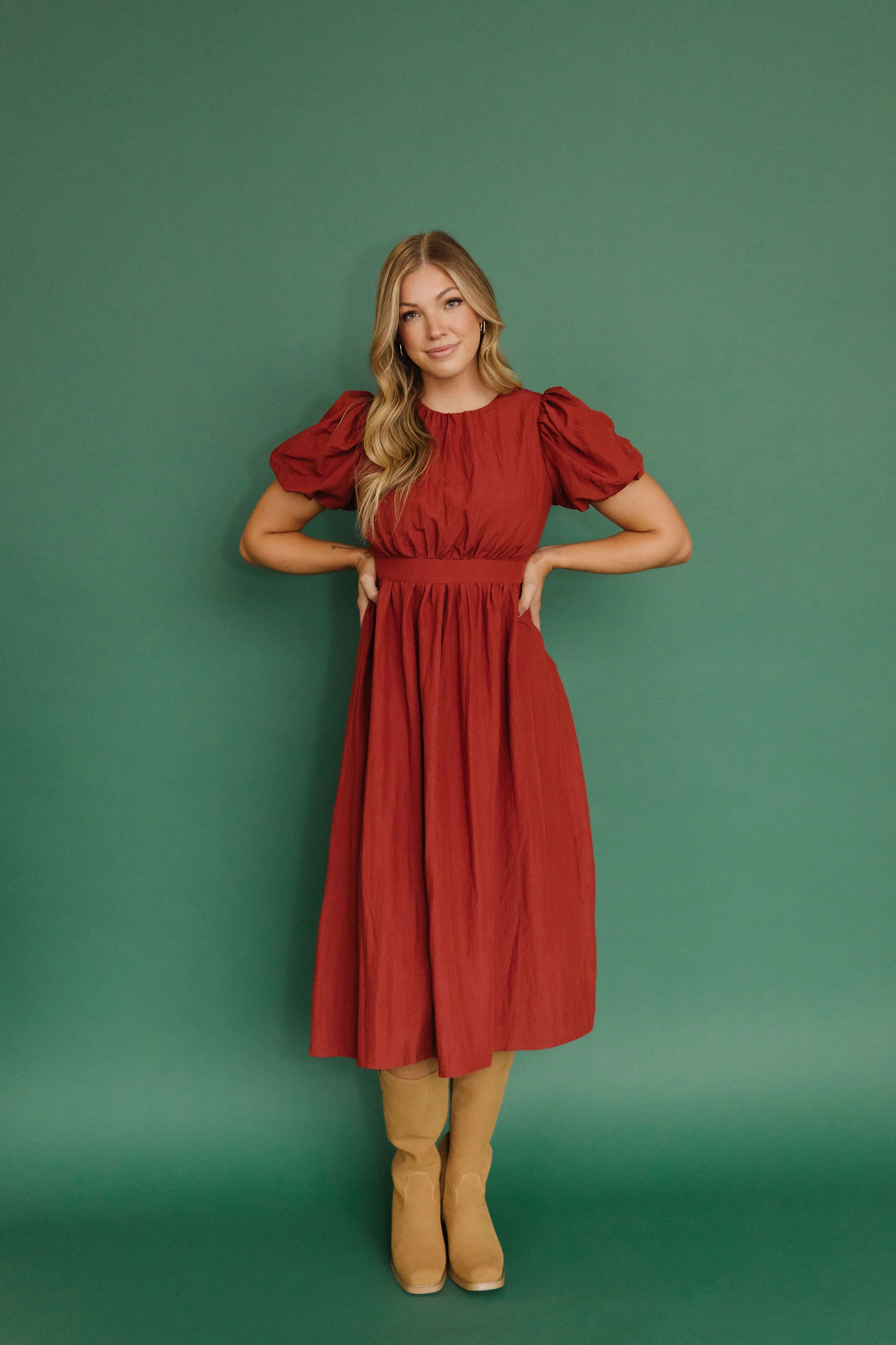 THE HAZEL PUFF SLEEVE DRESS IN RUST - Image 7