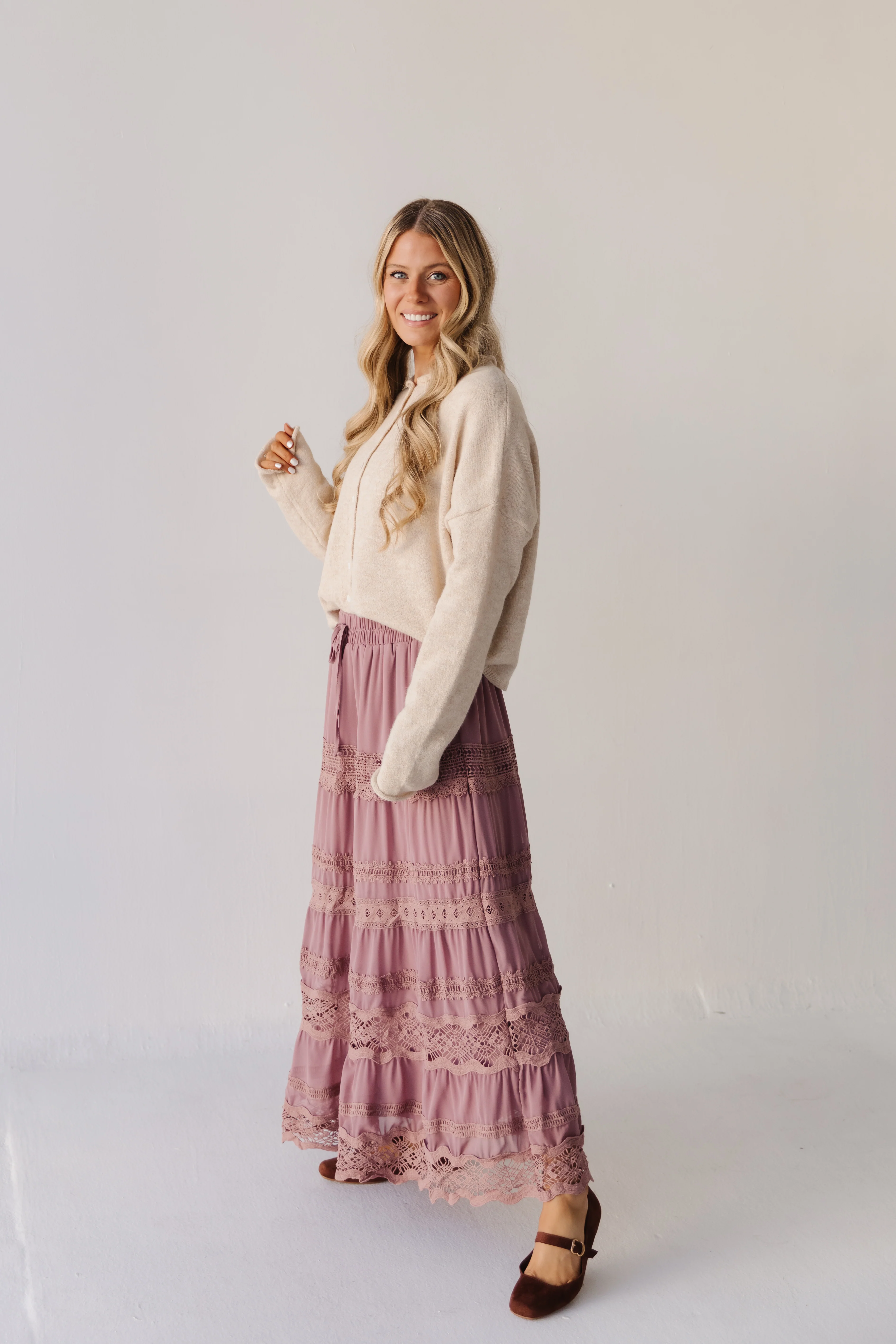 THE HELENA CHIFFON LACE TRIM SKIRT IN MAUVE - Image 6