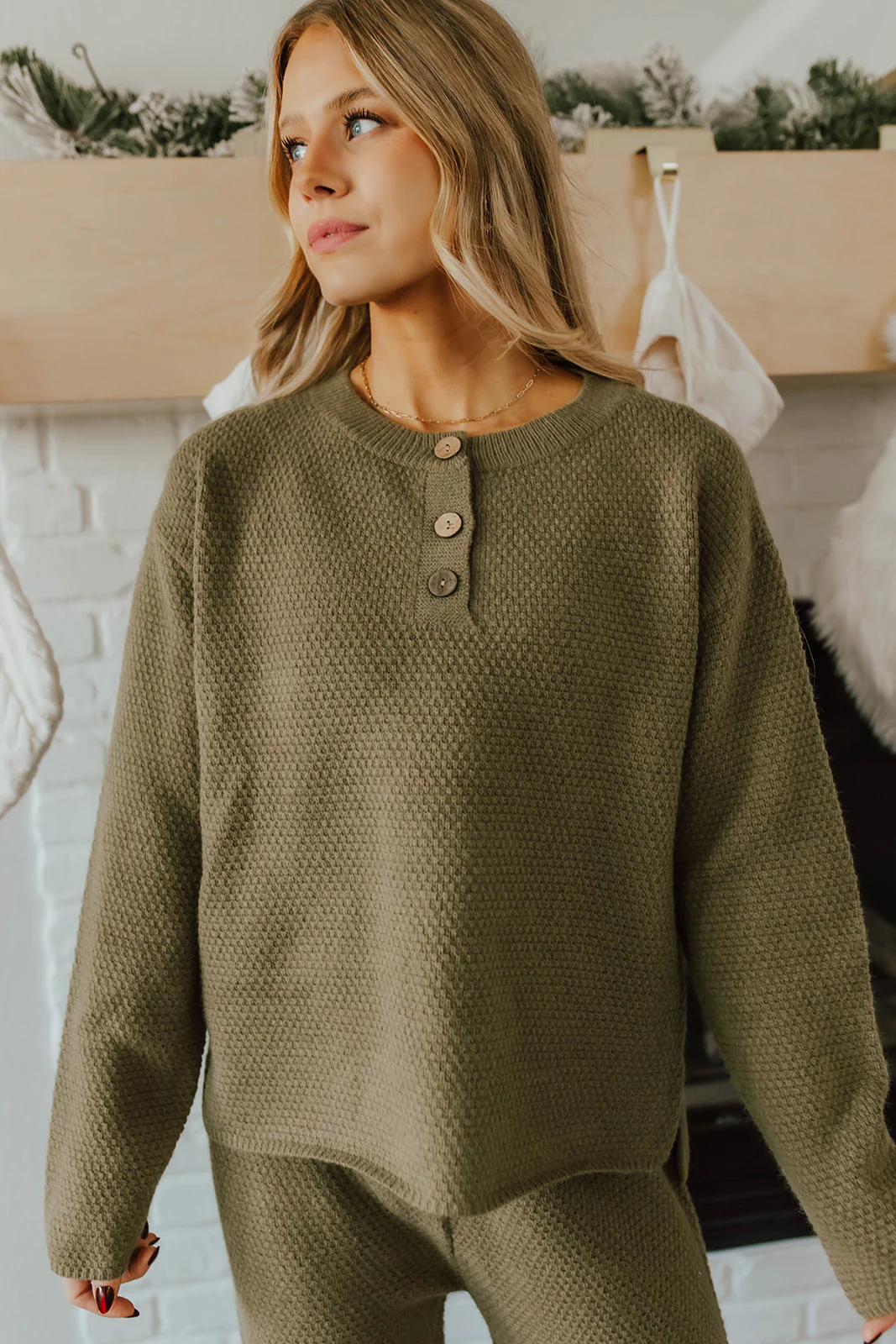 THE HENLEY SWEATER SET IN OLIVE - Image 3
