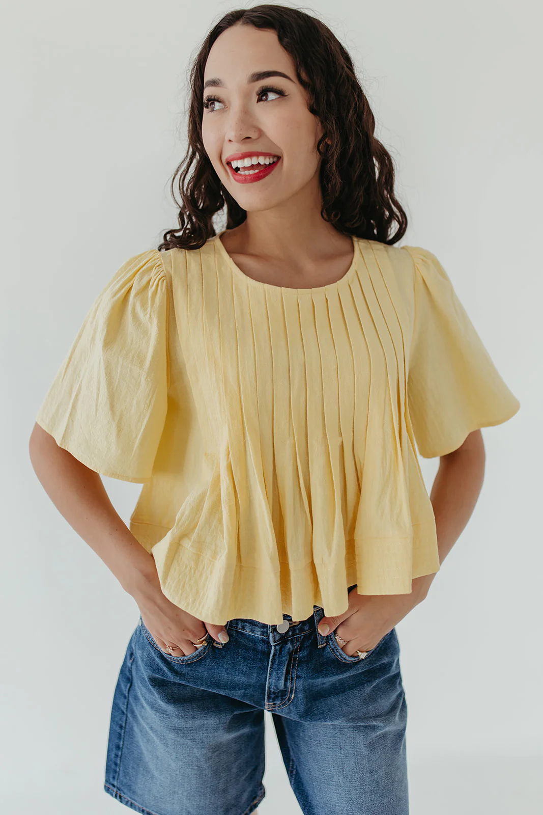 THE JACKIE PINTUCK BLOUSE IN YELLOW