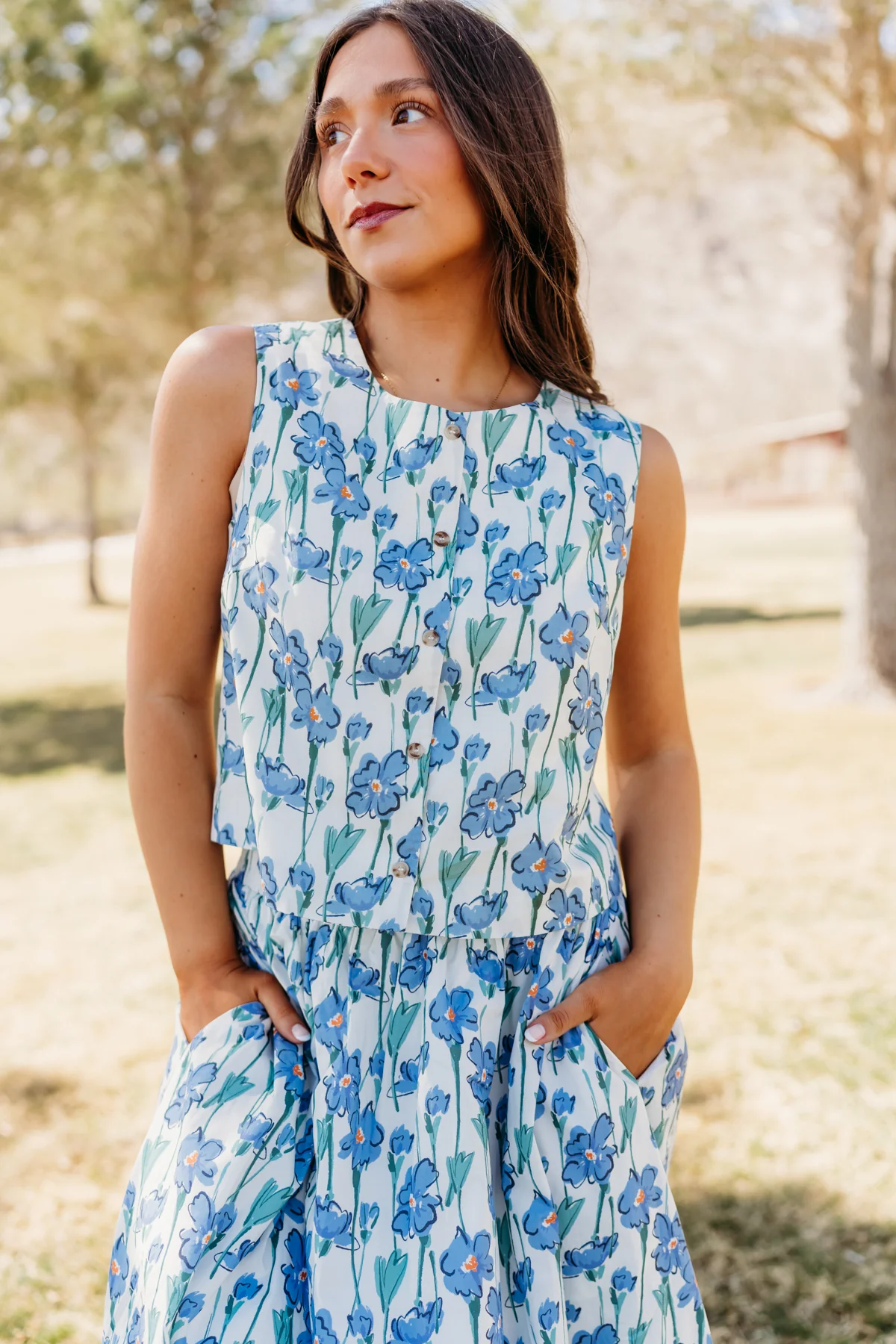 THE JANSYN FLORAL TANK IN BLUE - Image 2