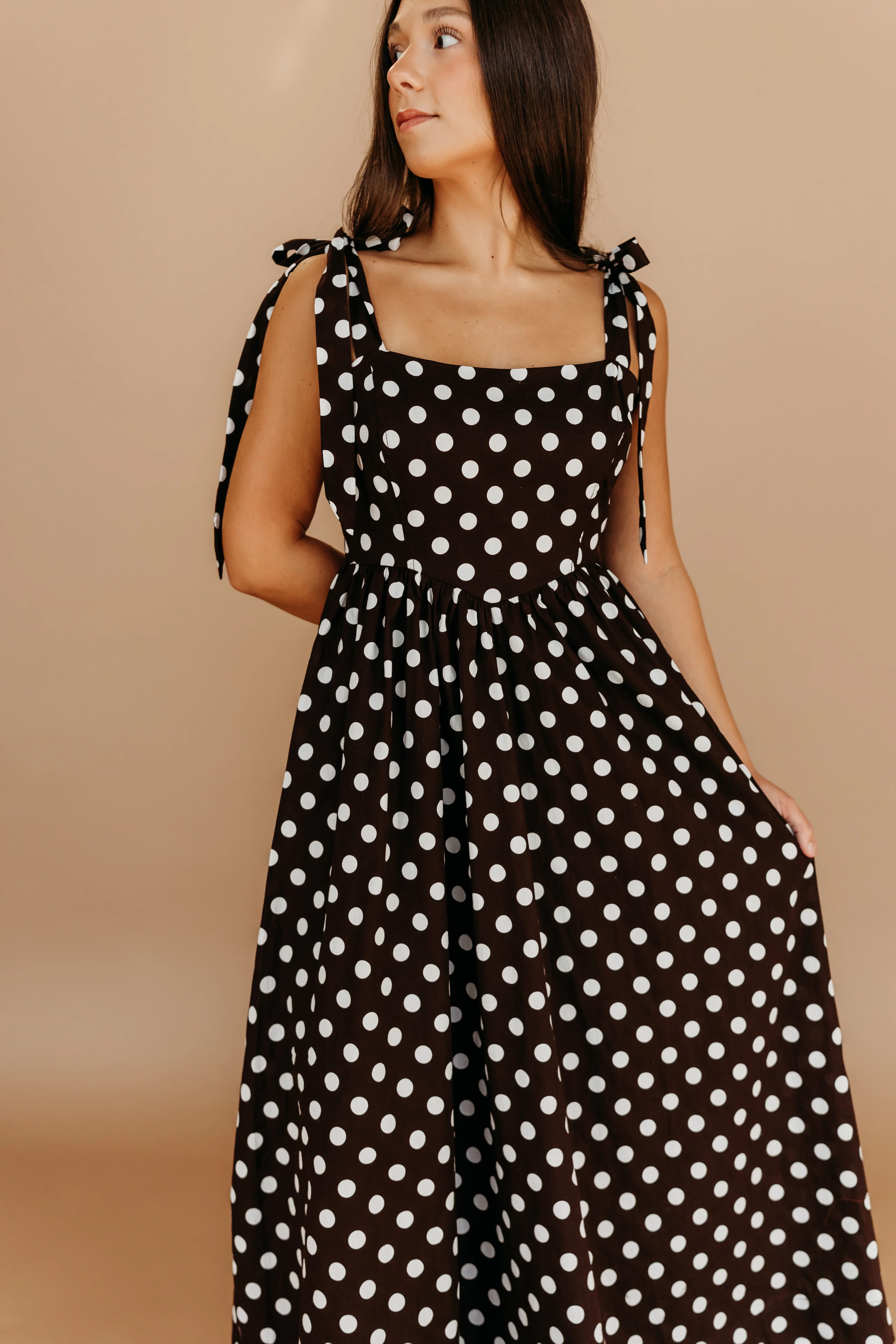 THE JENNA POLKA DOT DRESS IN BROWN - Image 2