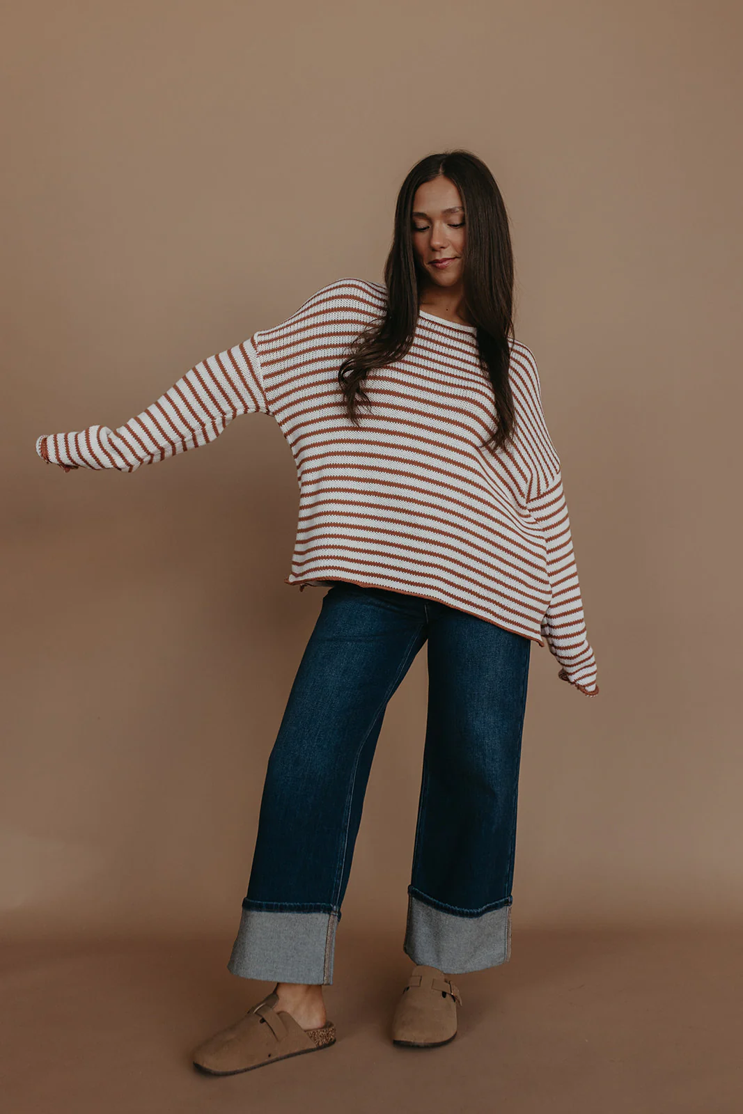 THE JESSICA STRIPED SWEATER IN BROWN - Image 2