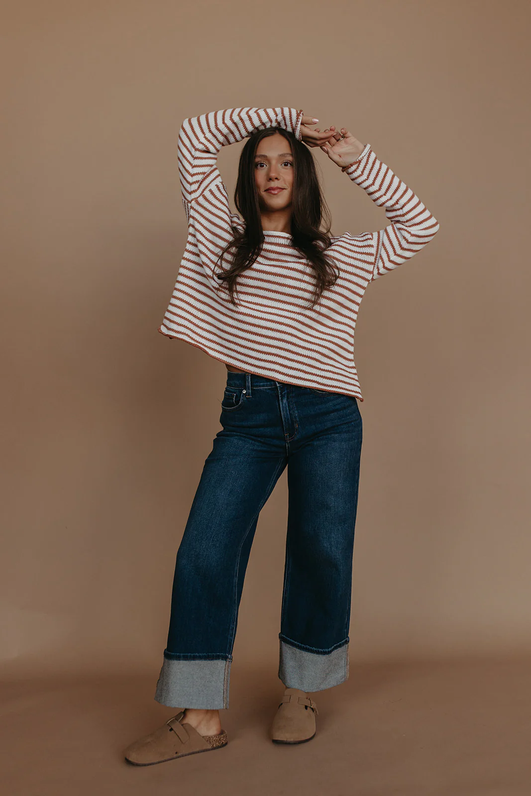 THE JESSICA STRIPED SWEATER IN BROWN - Image 3
