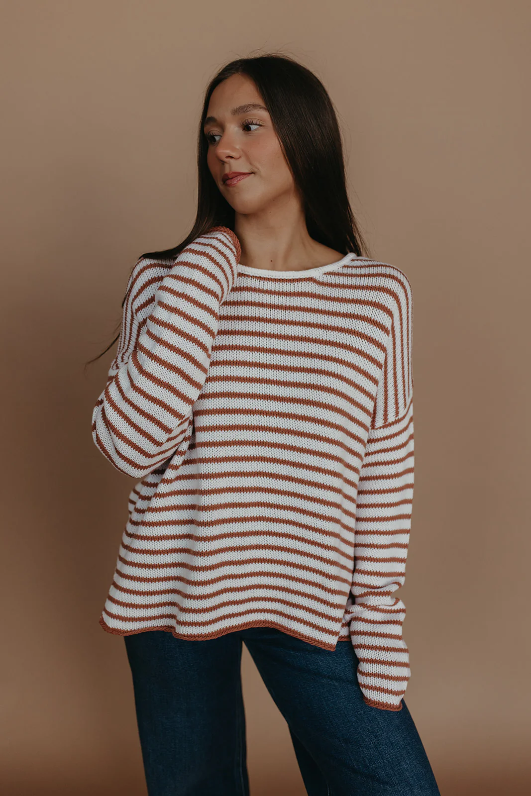 THE JESSICA STRIPED SWEATER IN BROWN - Image 6