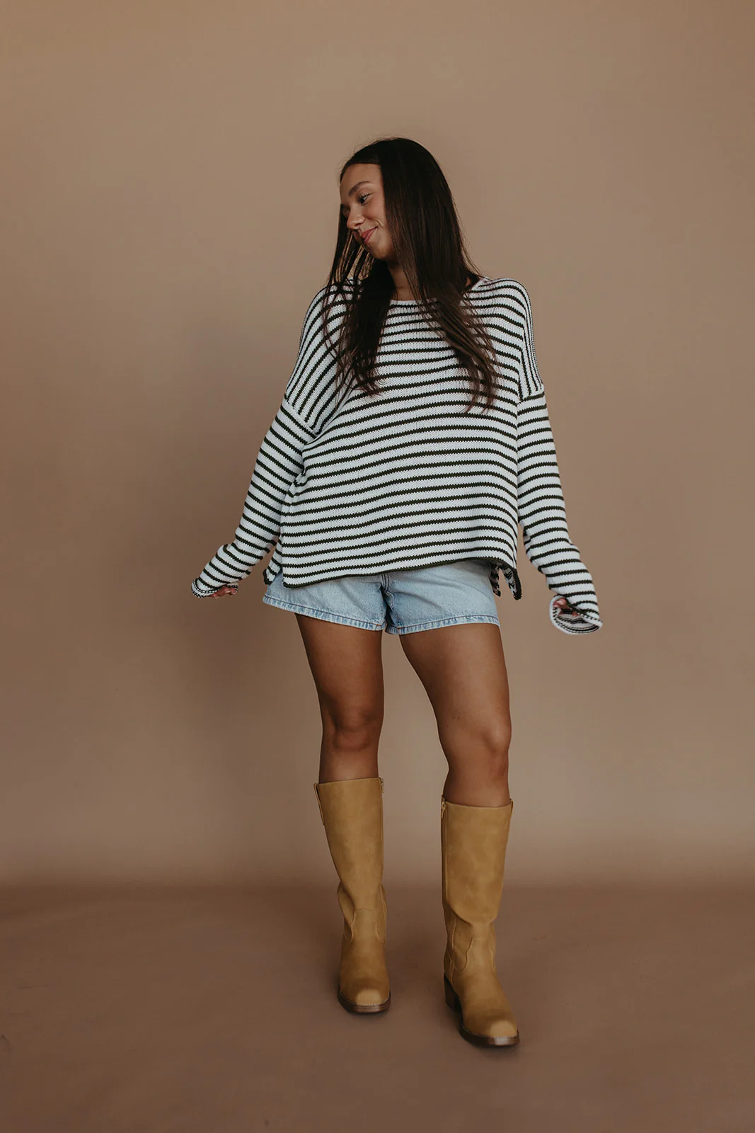 THE JESSICA STRIPED SWEATER IN OLIVE - Image 2