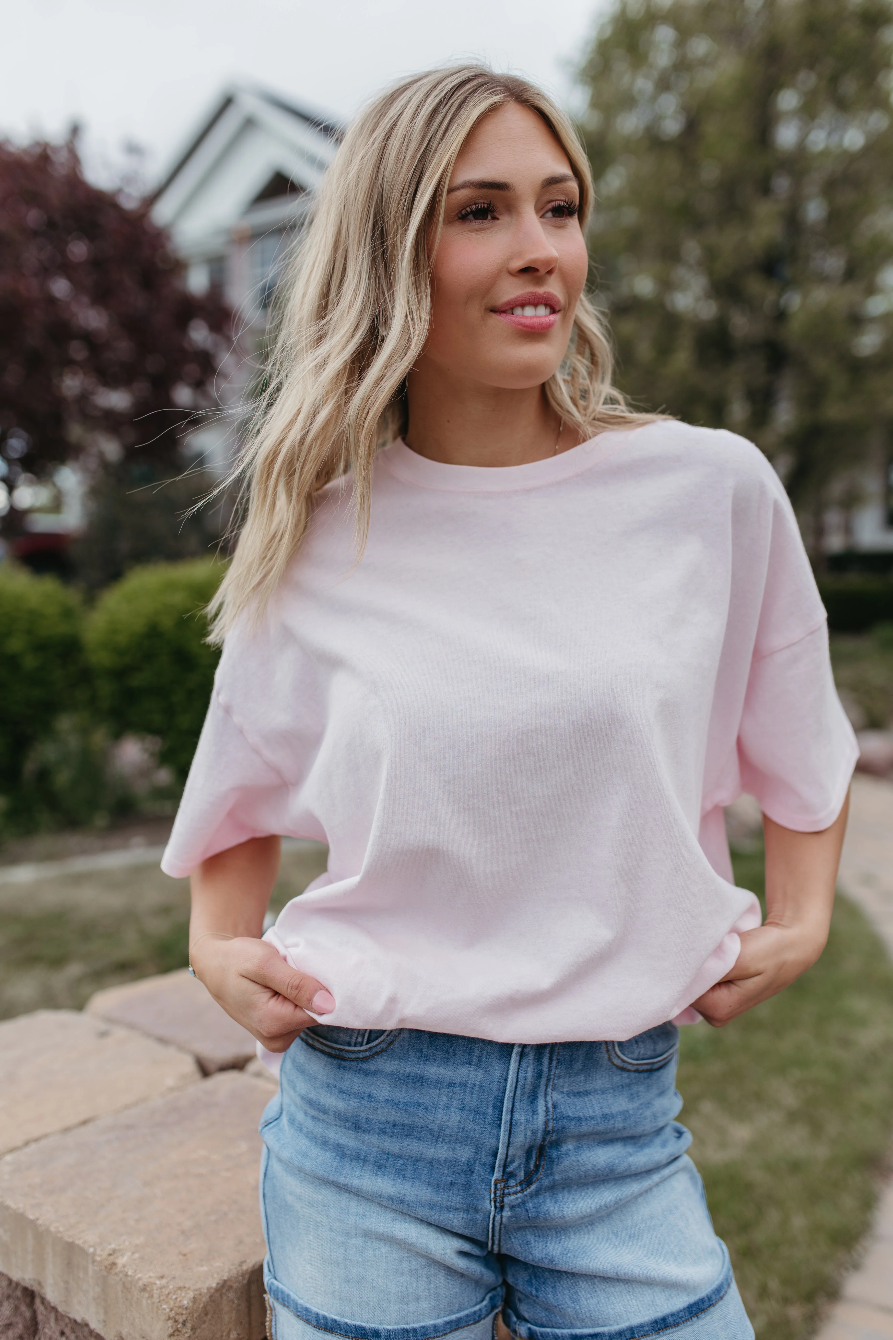 THE JOURNI OVERSIZED SHORT SLEEVE SHIRT IN SOFT PINK