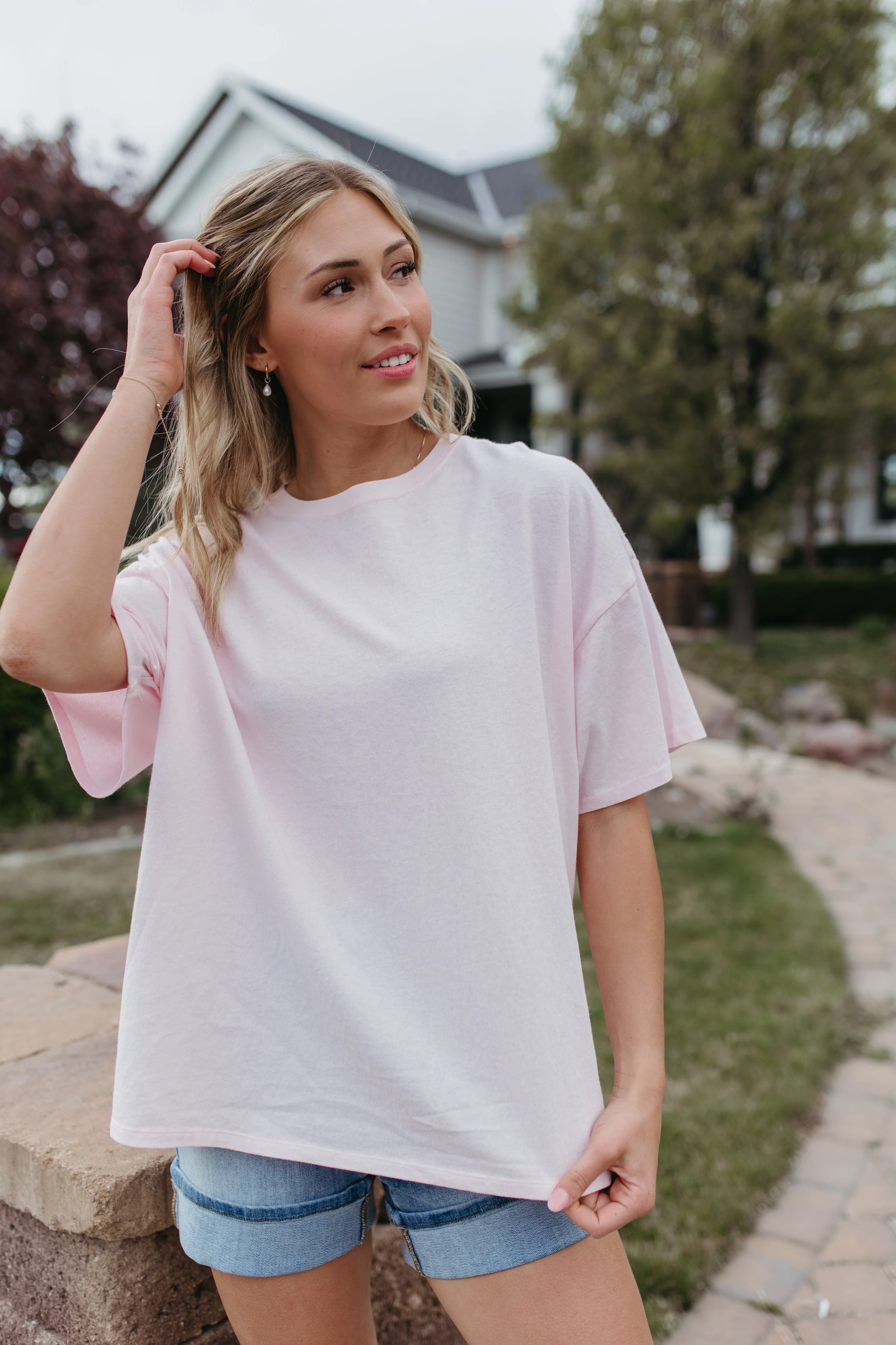 THE JOURNI OVERSIZED SHORT SLEEVE SHIRT IN SOFT PINK - Image 6