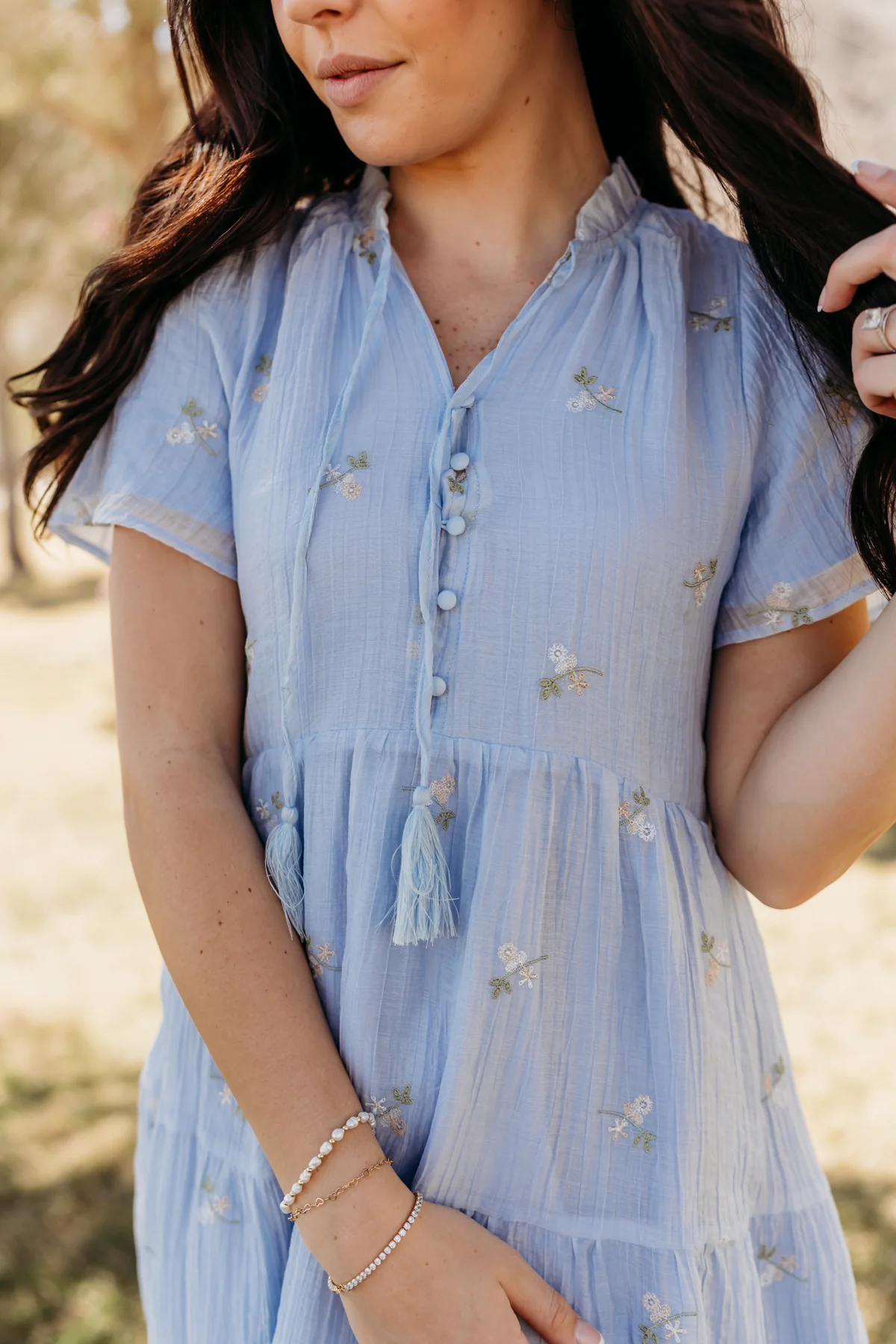 THE JULIANN FLORAL EMBROIDERED DRESS IN BLUE - Image 2