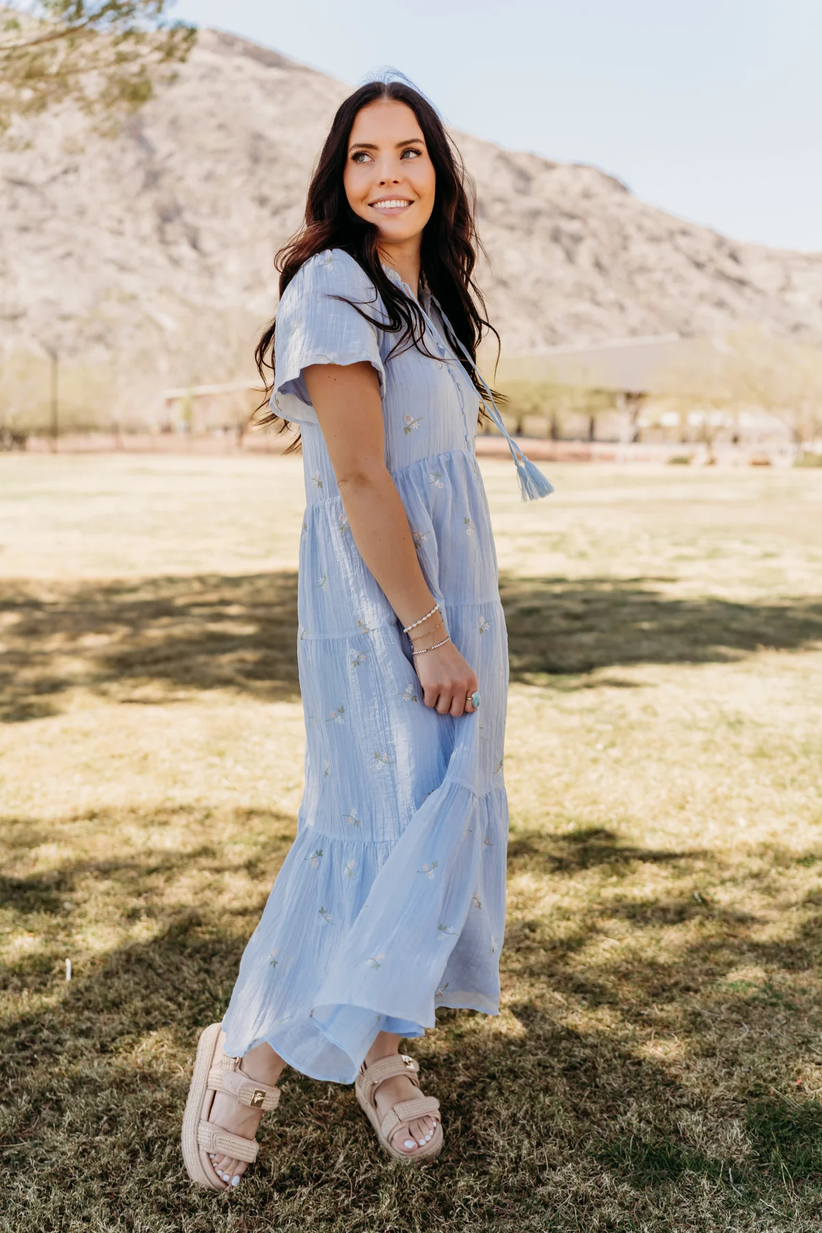 THE JULIANN FLORAL EMBROIDERED DRESS IN BLUE - Image 3