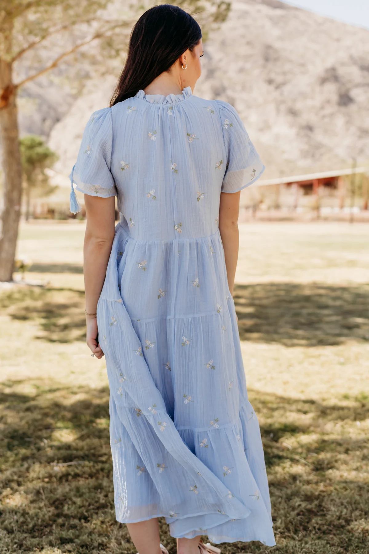THE JULIANN FLORAL EMBROIDERED DRESS IN BLUE - Image 5