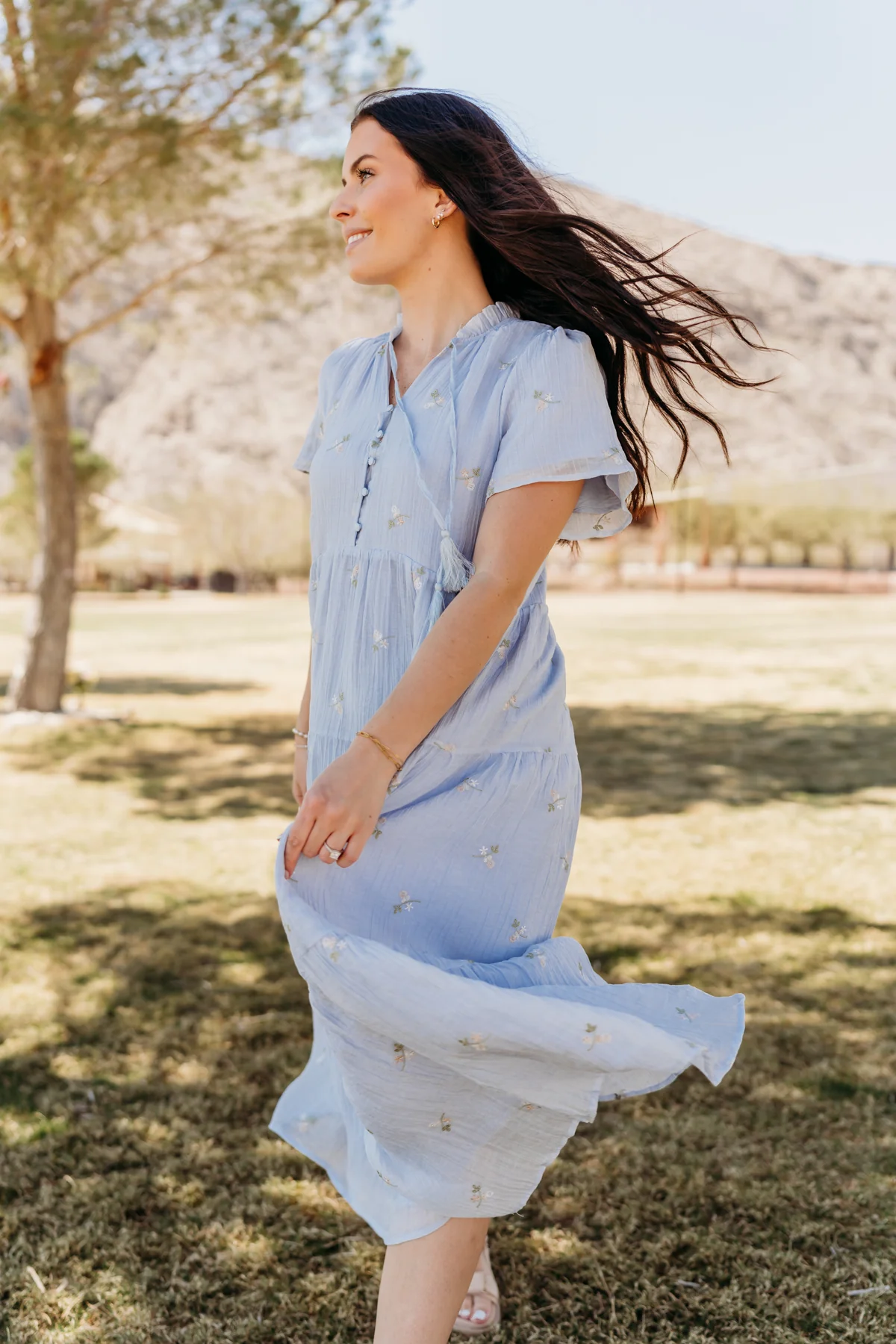 THE JULIANN FLORAL EMBROIDERED DRESS IN BLUE - Image 6