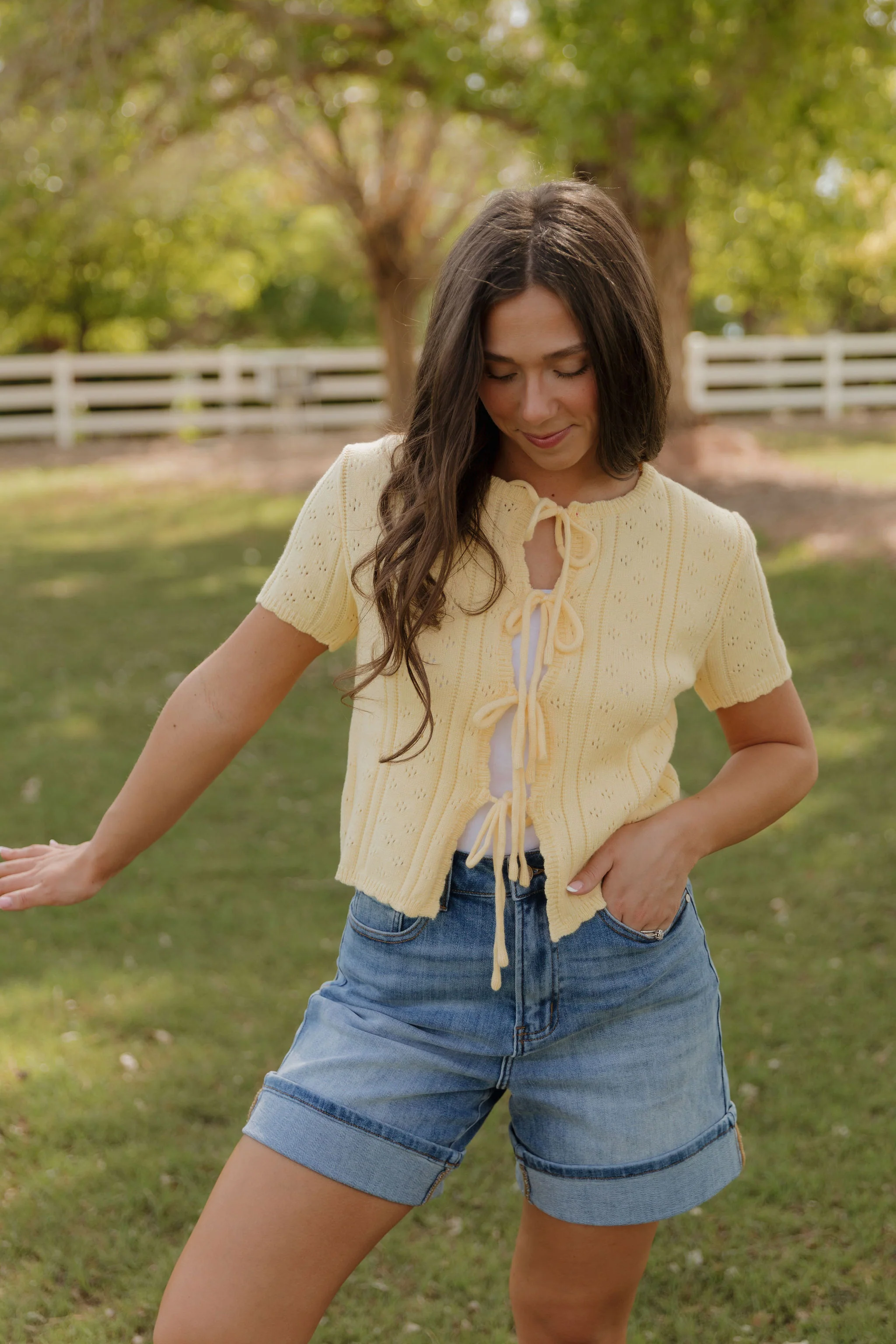 THE KAILEY TIE-FRONT KNIT TOP IN YELLOW - Image 2
