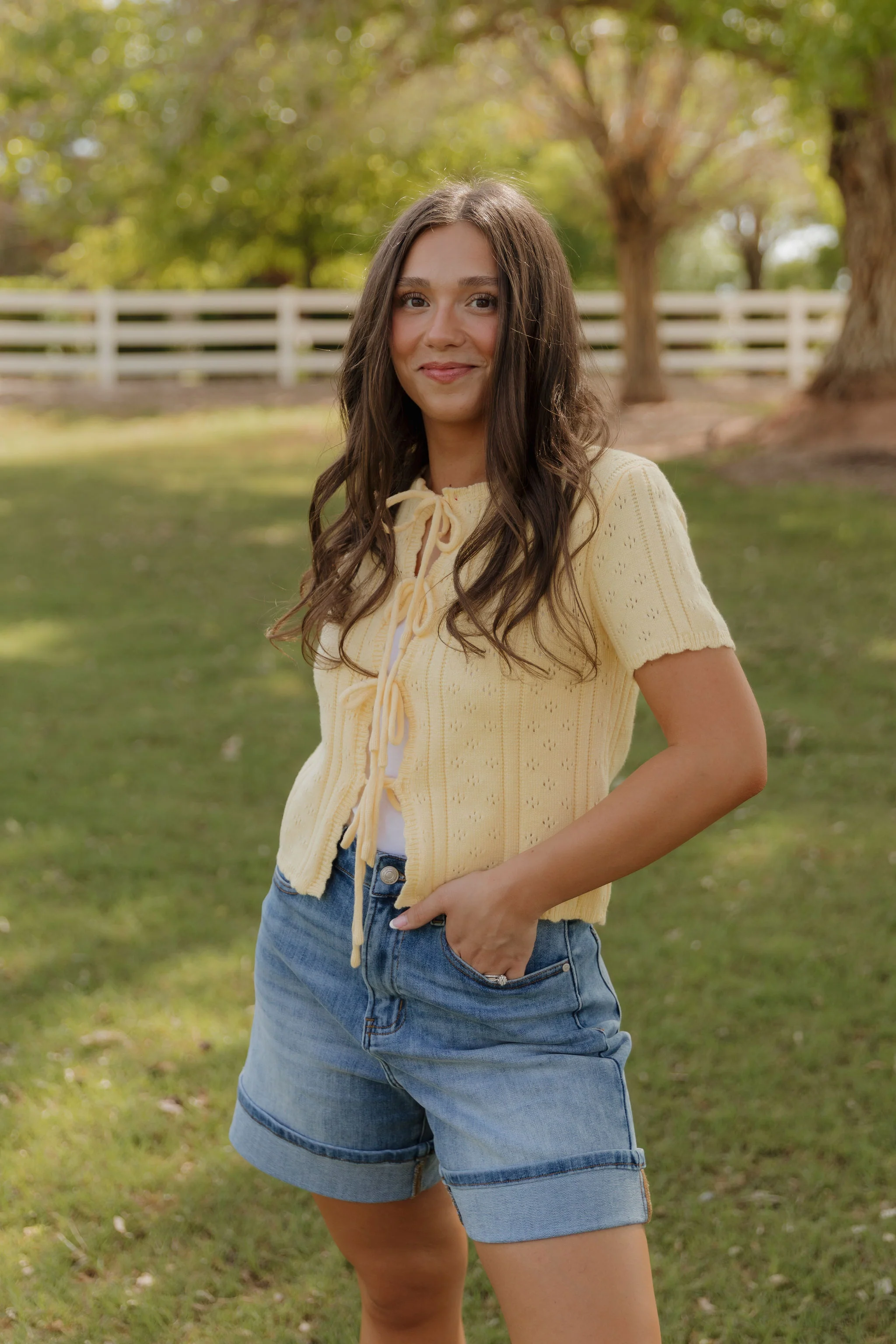 THE KAILEY TIE-FRONT KNIT TOP IN YELLOW - Image 3