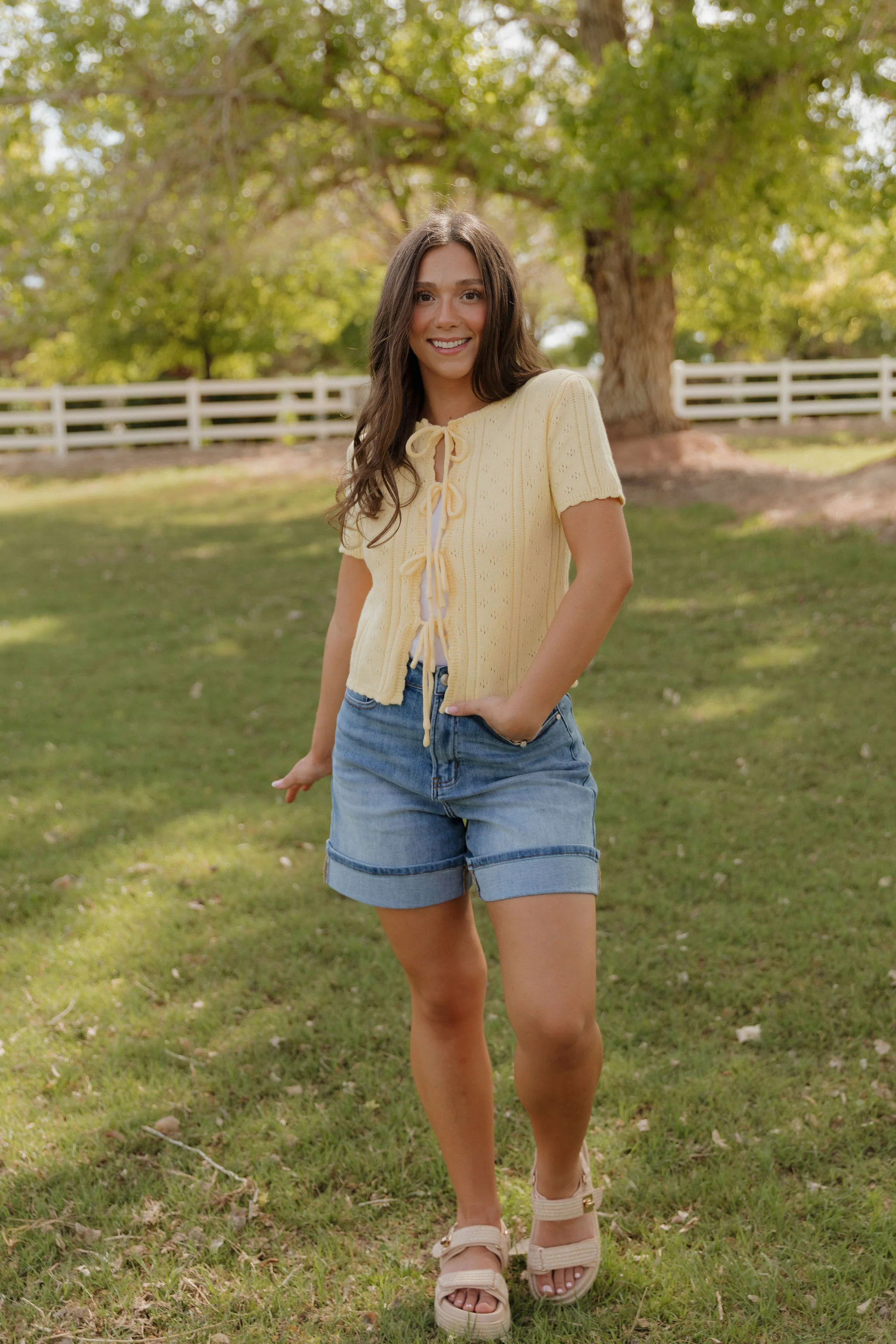 THE KAILEY TIE-FRONT KNIT TOP IN YELLOW - Image 4