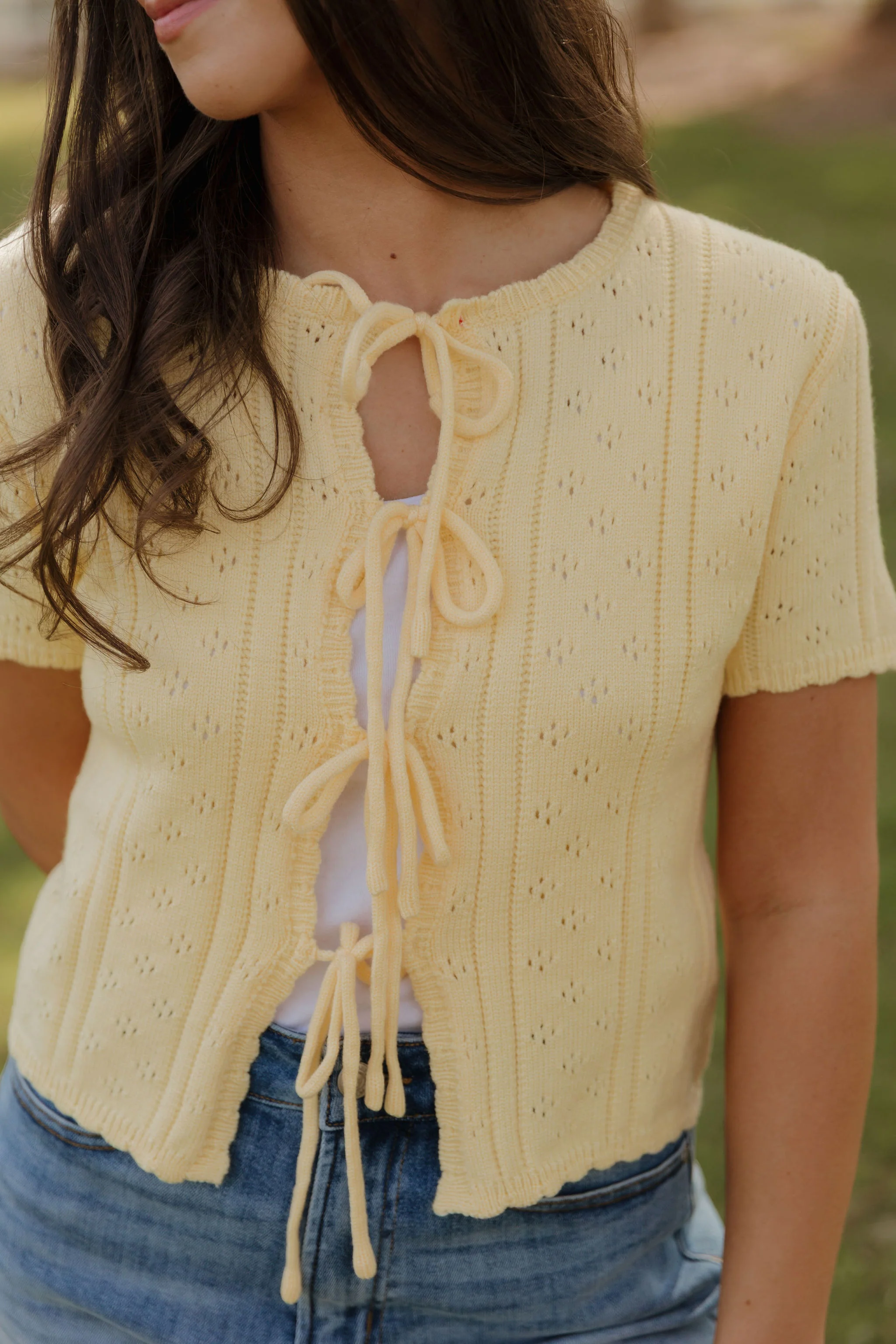 THE KAILEY TIE-FRONT KNIT TOP IN YELLOW - Image 5